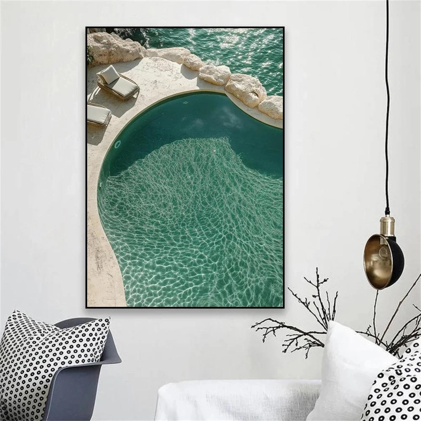 GKUVBF Modern Greek Island Santorini Beach Olive Tree Landscape Canvas Painting Wall Art Painting Living Home Room Decoration 19.6”x 27.5”(50x70cm) No frame