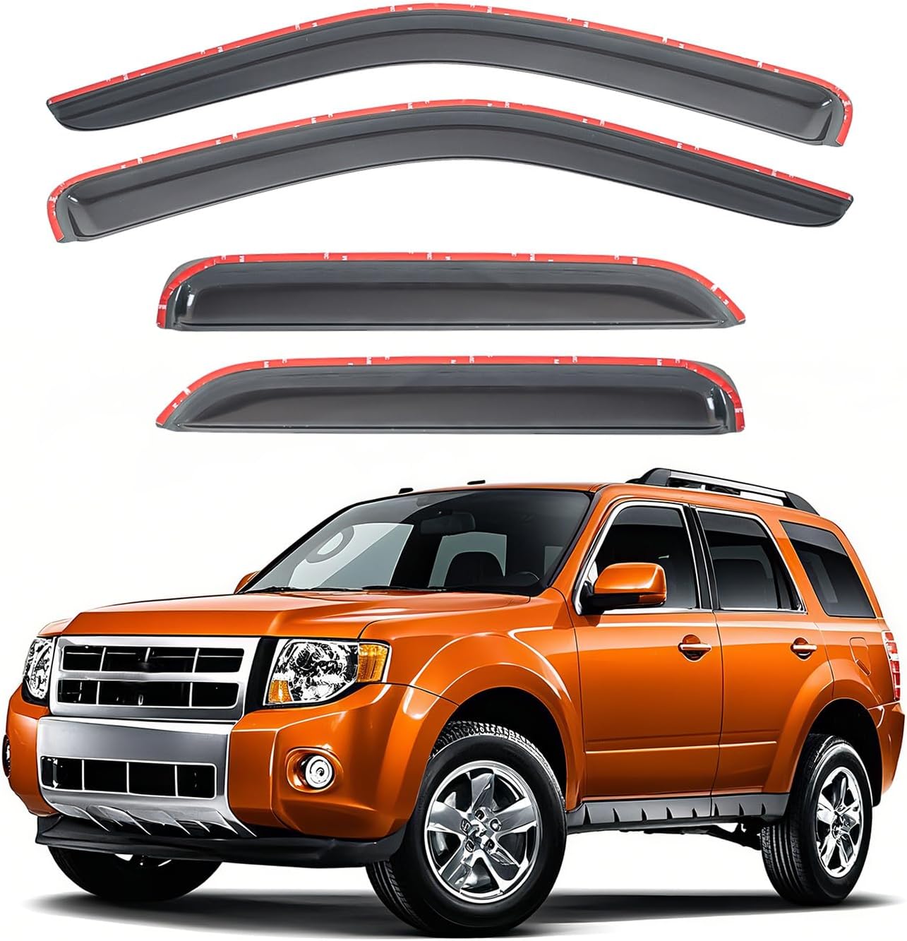 DEAL AUTO ELECTRIC PARTS Window Visors Rain Guards, Compatible with 01-12 Ford Escape 08-11 Mazda Tribute 05-11 Mercury Mariner, Smoke Vent Window Wind Deflectors Visors, Outside Mount Tape On, 4pcs