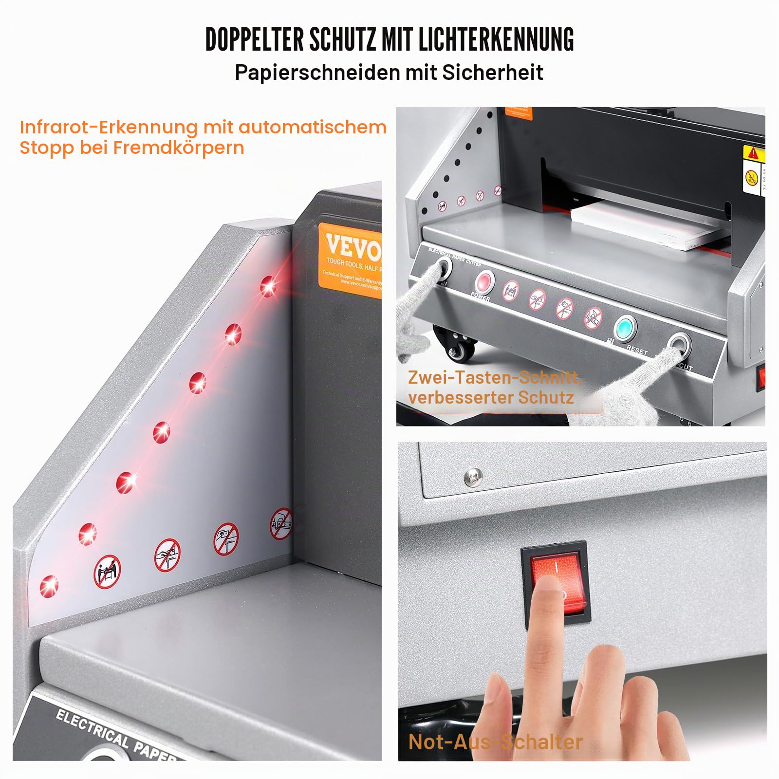 VEVOR Papierschneidemaschine, Schnittbreite von 0 – 330, elektrischer Papierschneider, Lenkrad und Stahlklinge, Papierschneider, 360°-Rollen