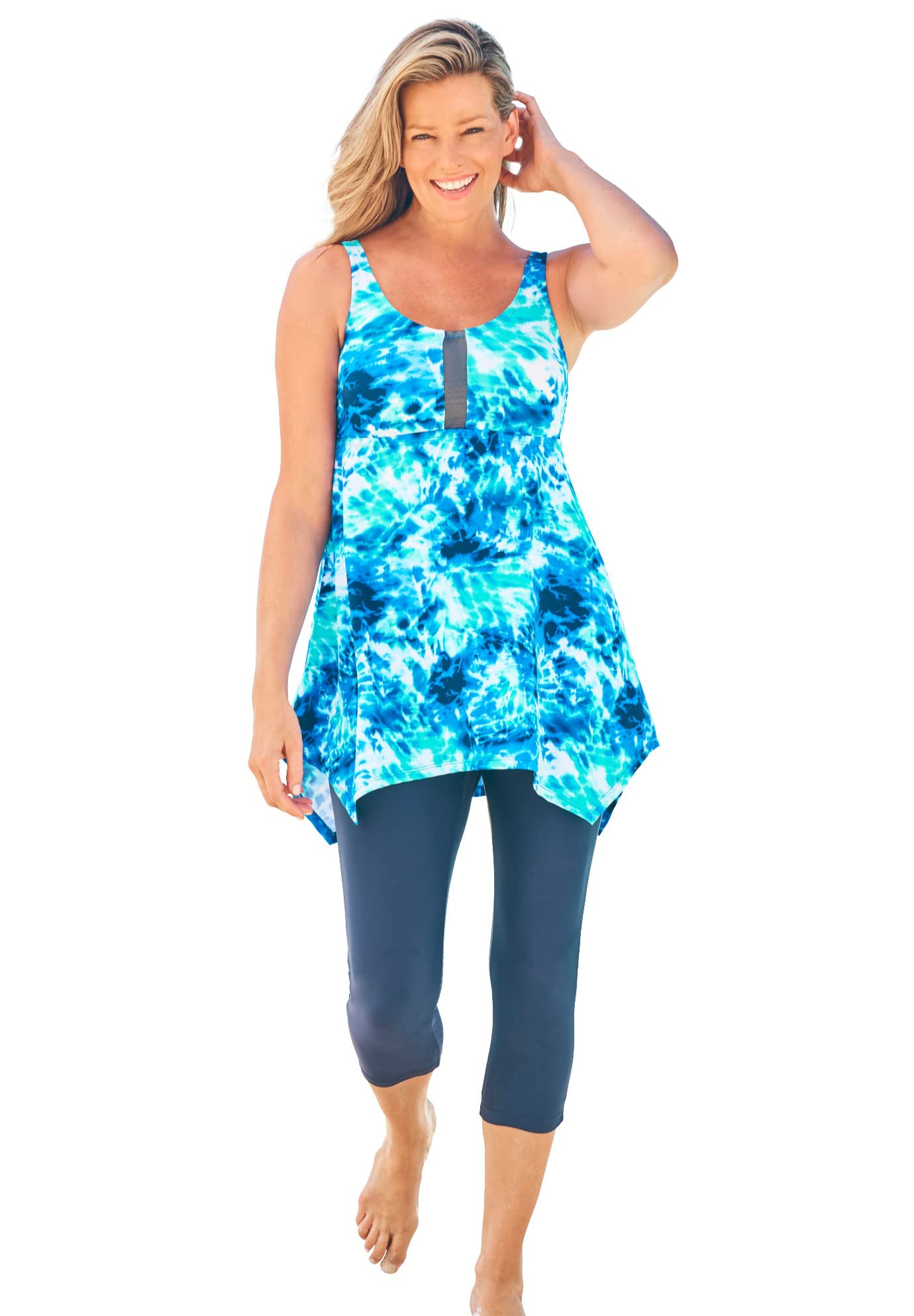Swim 365 Women's Plus Size Longer-Length Tankini Top