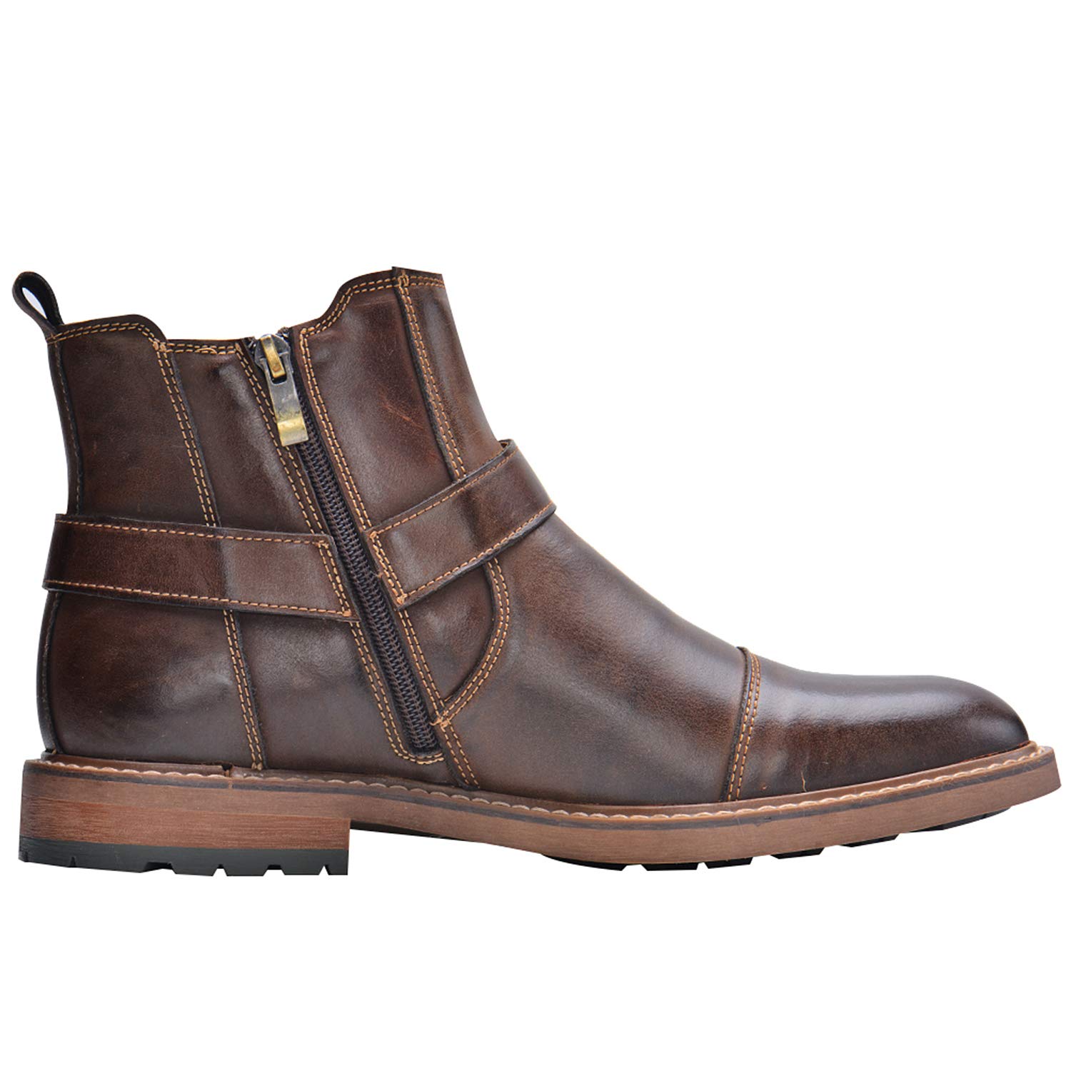 rismart Hombre Cuero Tobillo Botines Chelsea Dedo del pie Gorra Botín Cremallera
