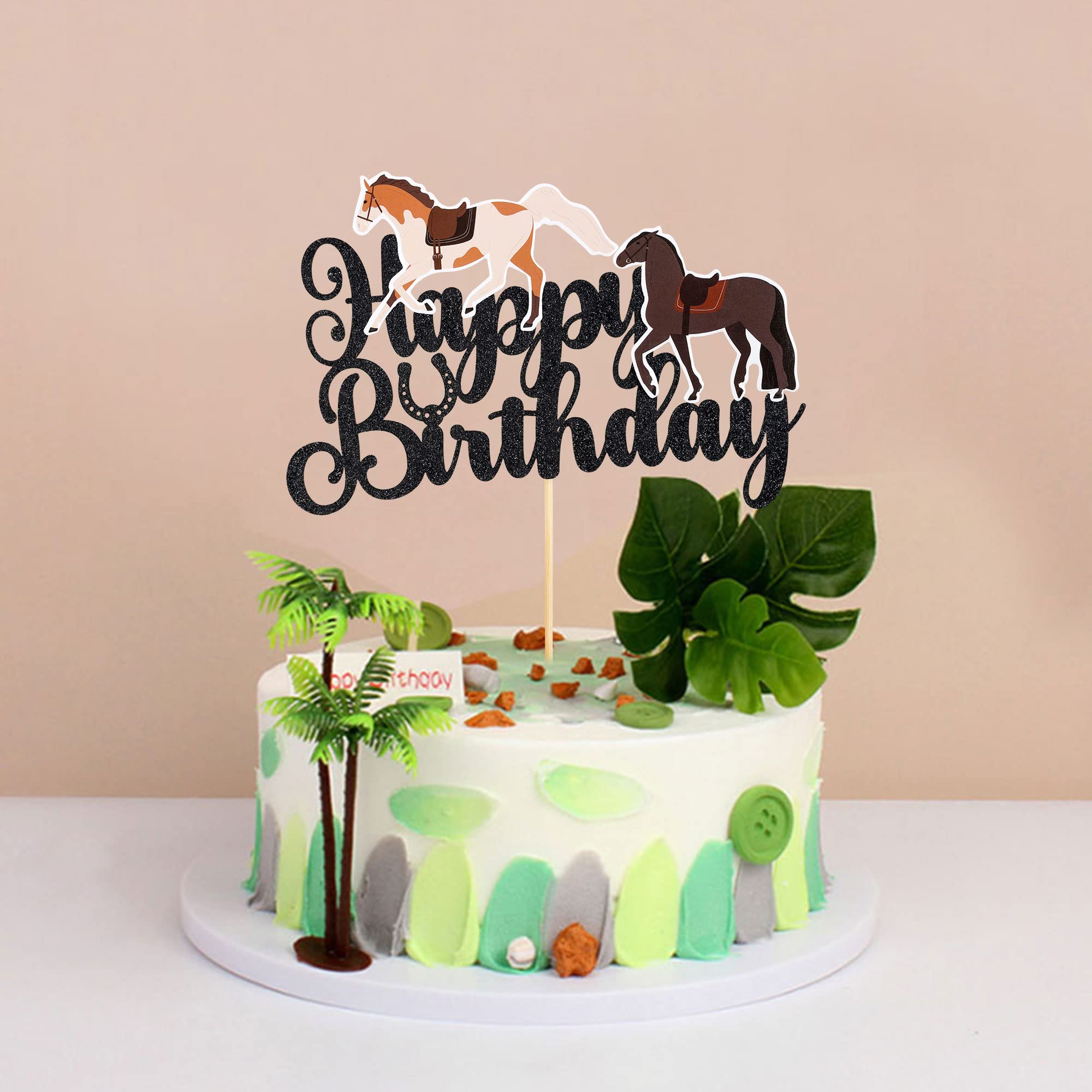 Topper Per Torta A Forma Di Cavallo Con Glitter, Per Compleanni A Tema Equestre, Baby Shower, Decorazione Per Torte, Nero - 5