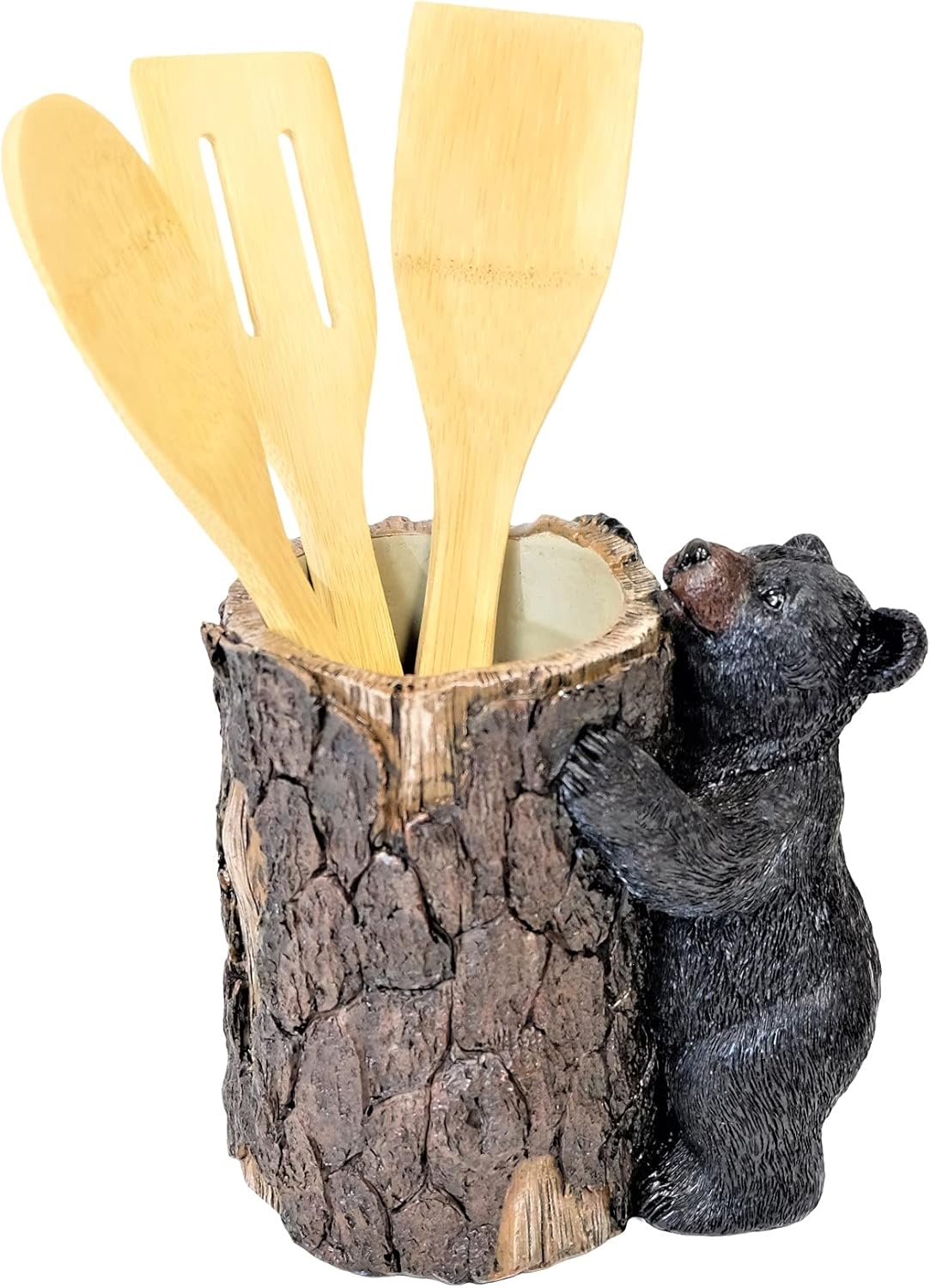 BestGiftEver Black Bear Tree Trunk Kitchen Utensil Holder - Countertop Utensil Organizer (Bathroom Accessories, Makeup Brushes Holder)