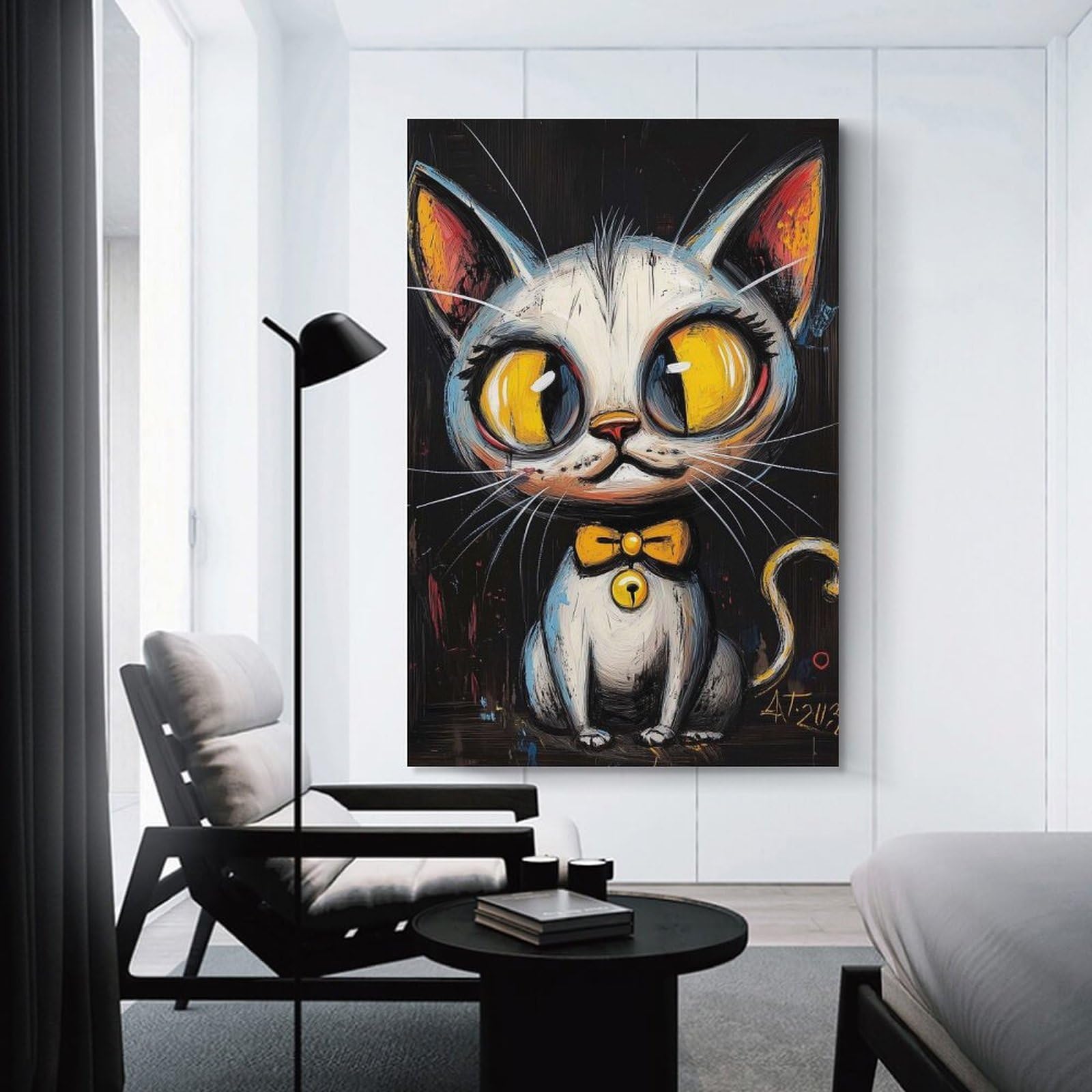 Junmoney Whimsical Cat Portrait Canvas Wall Decor 08x12inch(20x30cm), for Home Lounge, Bedroom Or Reading Nook, A Home Accent with Warm Character
