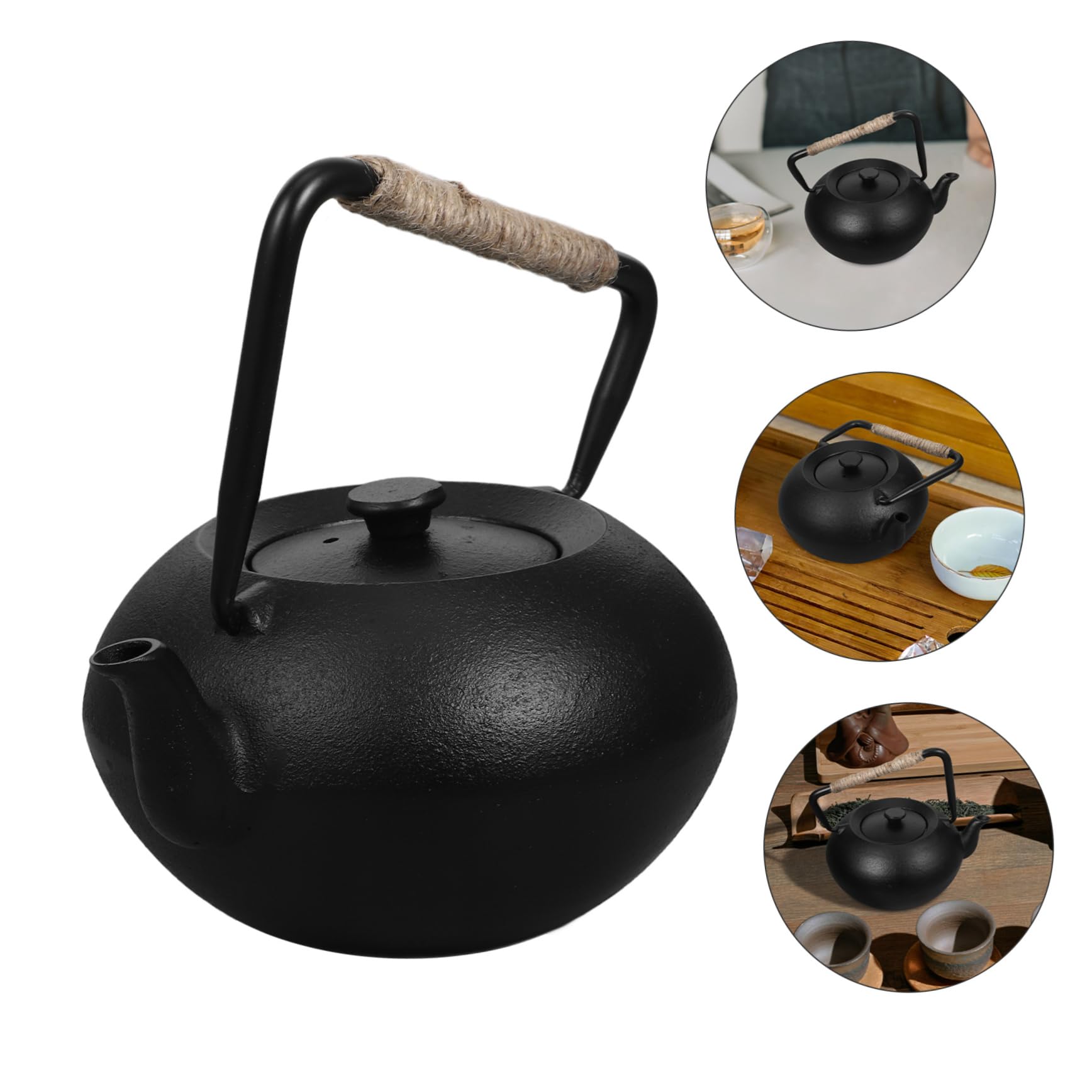 Tetera de Hierro Fundido 600ml Negra para Estufa con Infusor | Estilo Japonés, para Té de Hojas Sueltas, Bolsitas, Café y Leche, Uso en Casa o Picnic