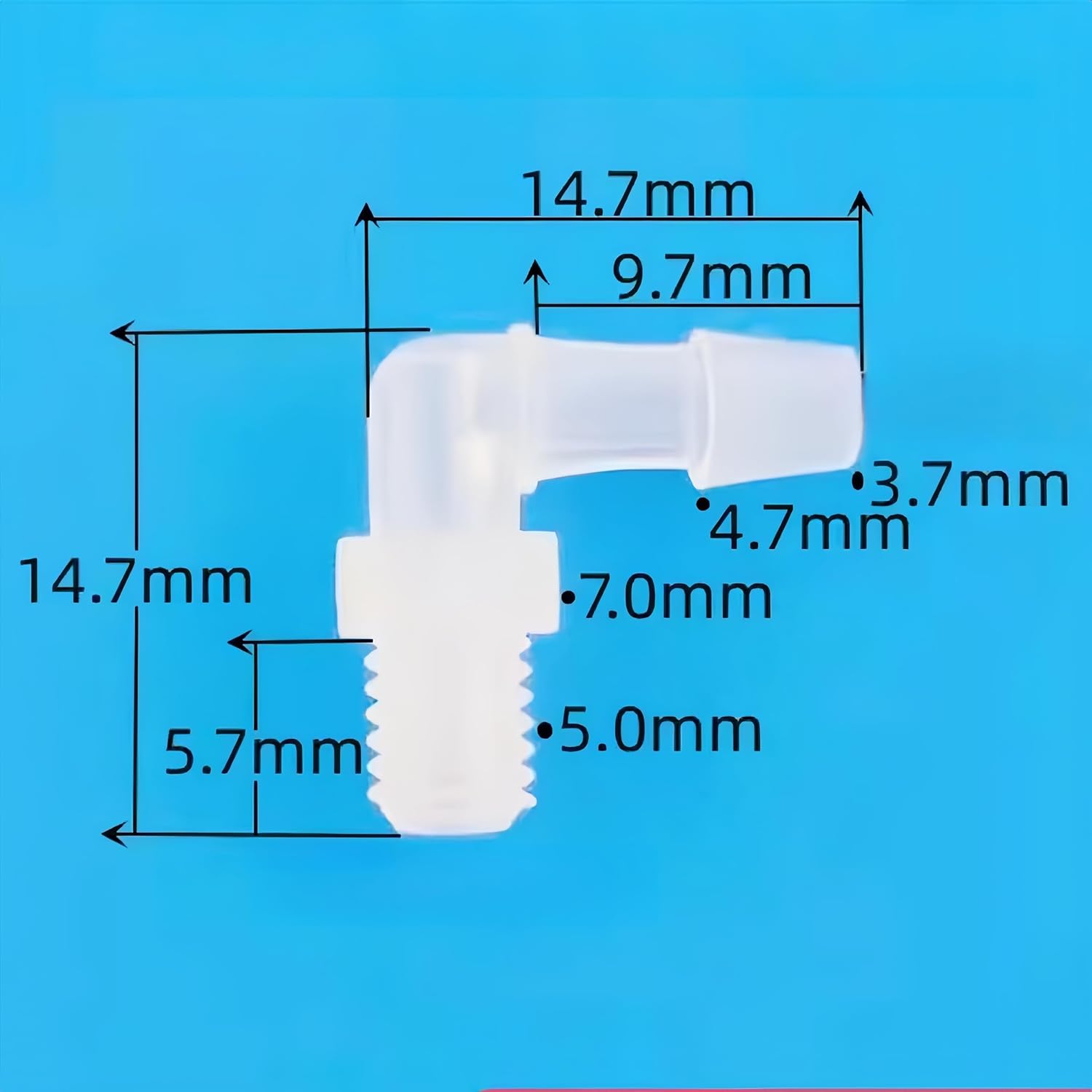 Barbed M5 Male Connector Plastic Hose Threaded Barb Pipe Fittings for Laboratory Biochemical Analytical Instruments Food Machinery Aquarium Equipment PP × 100 (3.2mm 1/8'' M5 L-Type)