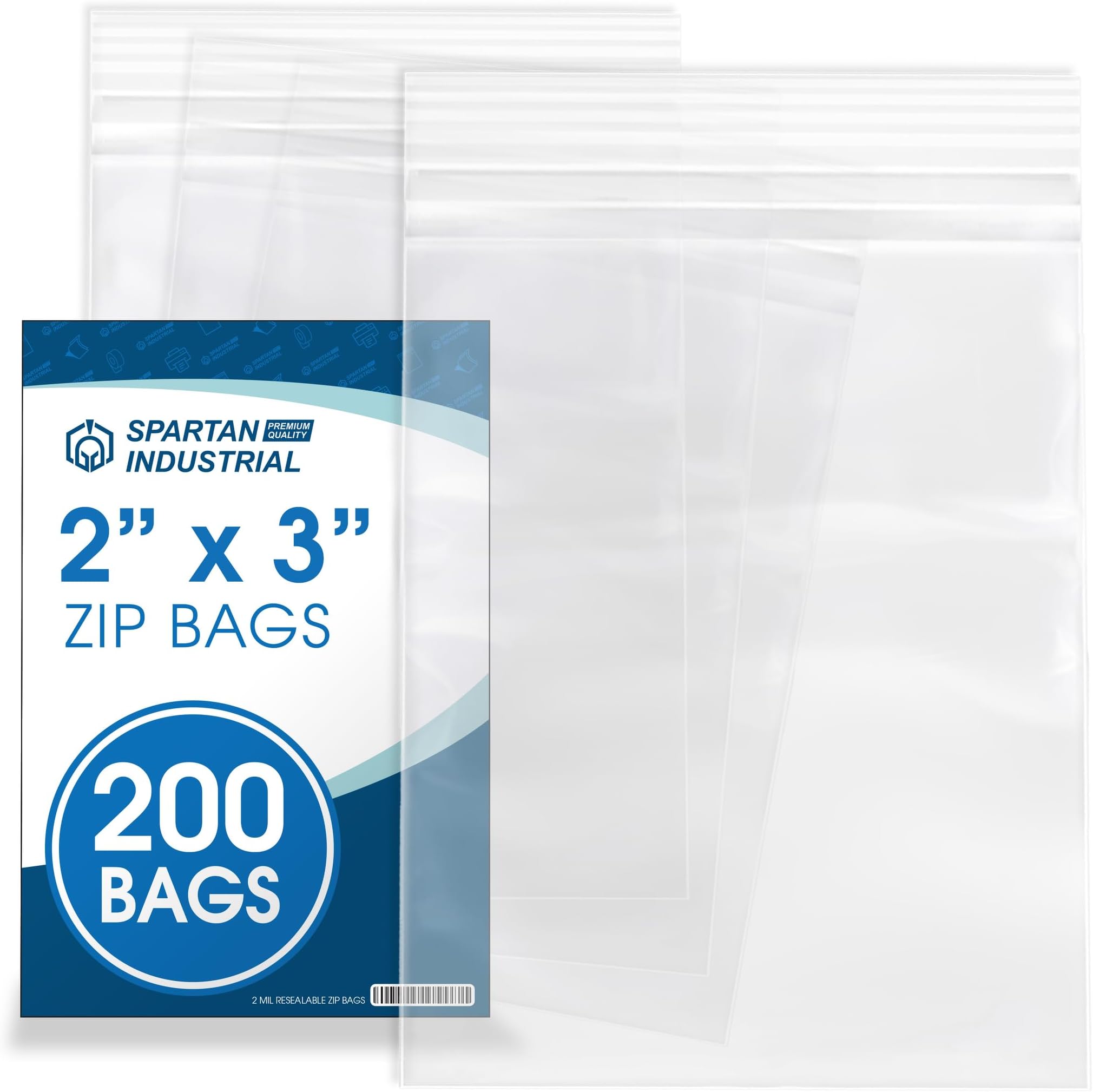 Spartan Industrial - 2” X 3” (200 Count) 2 Mil Clear Reclosable Zip Plastic Poly Bags with Resealable Lock Seal Zipper
