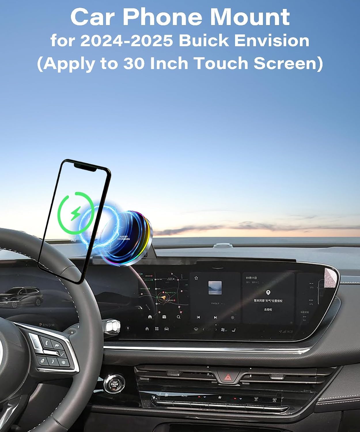 Car Phone Holder for Buick Envision 2024 2025 Accessories Apply to 30 Inch Touchscreen 15W Fast Wireless Charger Screen Fixed Clip HandsFree Cell Phone Mount 360° Rotation