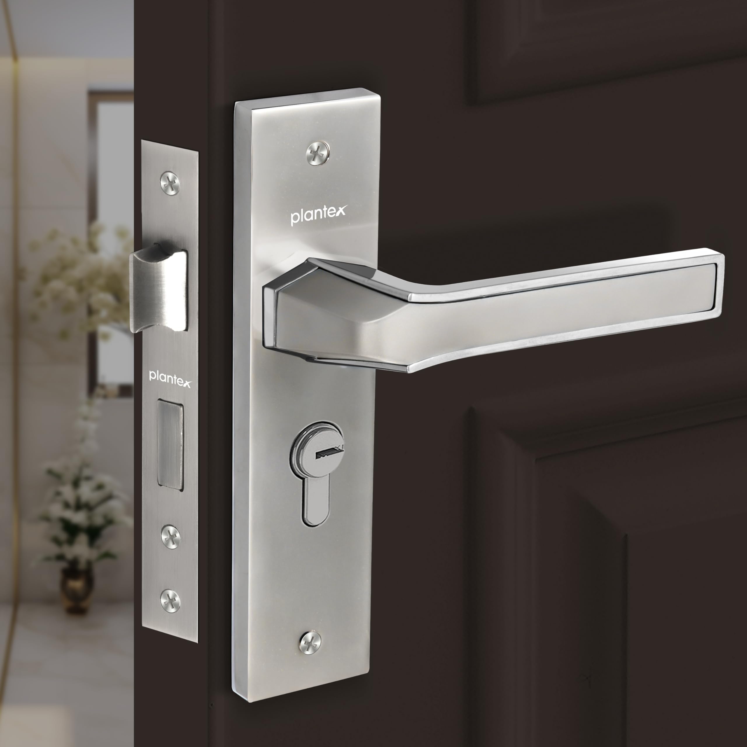 Plantex Heavy Duty Door Lock Set - Main Door Lock Handle Set/Mortise Locks with 3 Keys, Brass Body & Cylinder (8126 - Grey & PVD Choco) — Amazon image 11