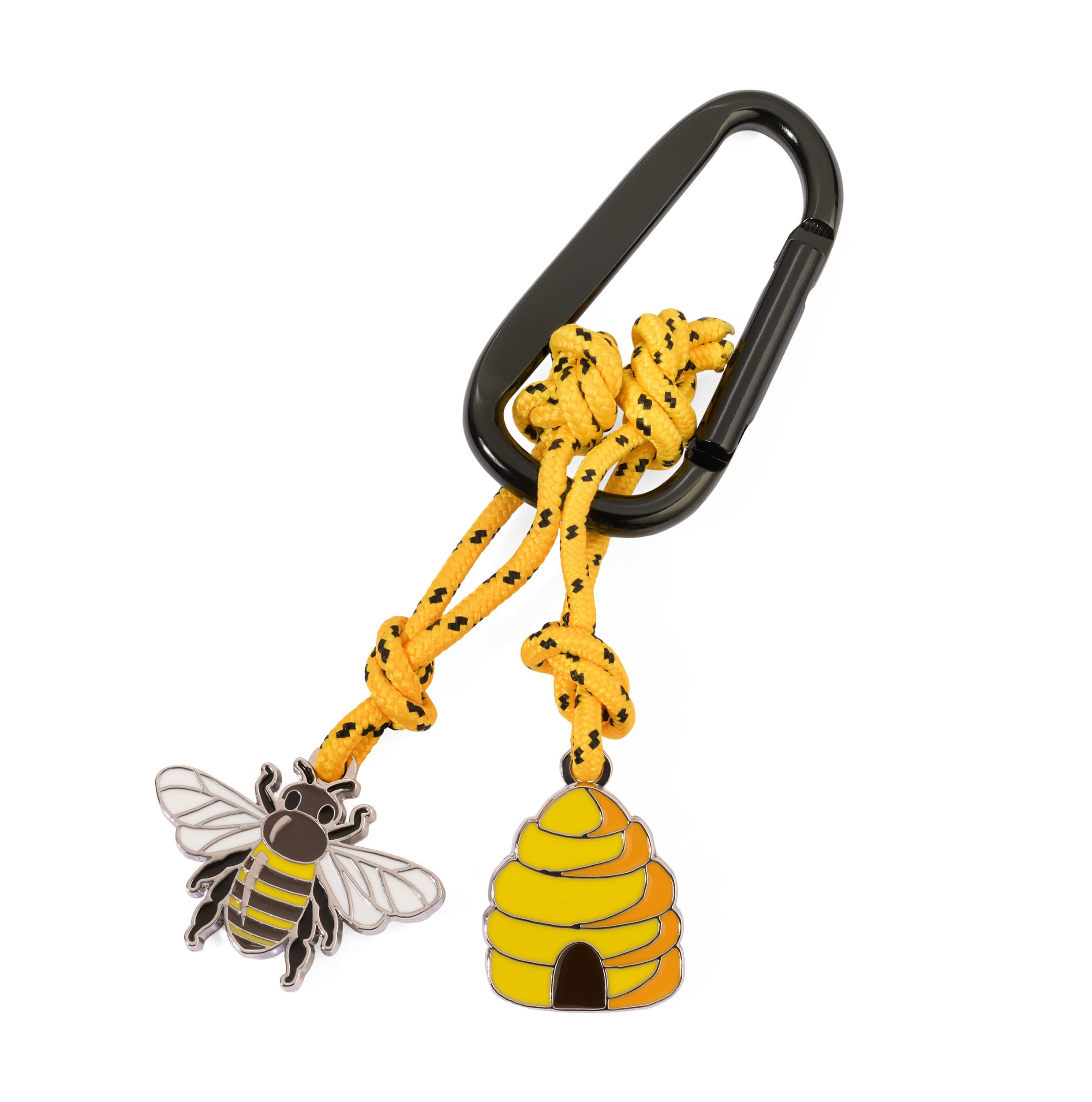 Troika Maja - KR23-01/BK - Keyring incl. carabiner – 2 pendants on decorative climbing rope: bee, beehive – aluminium, cast metal, enamel, nylon – black, silver-coloured, yellow