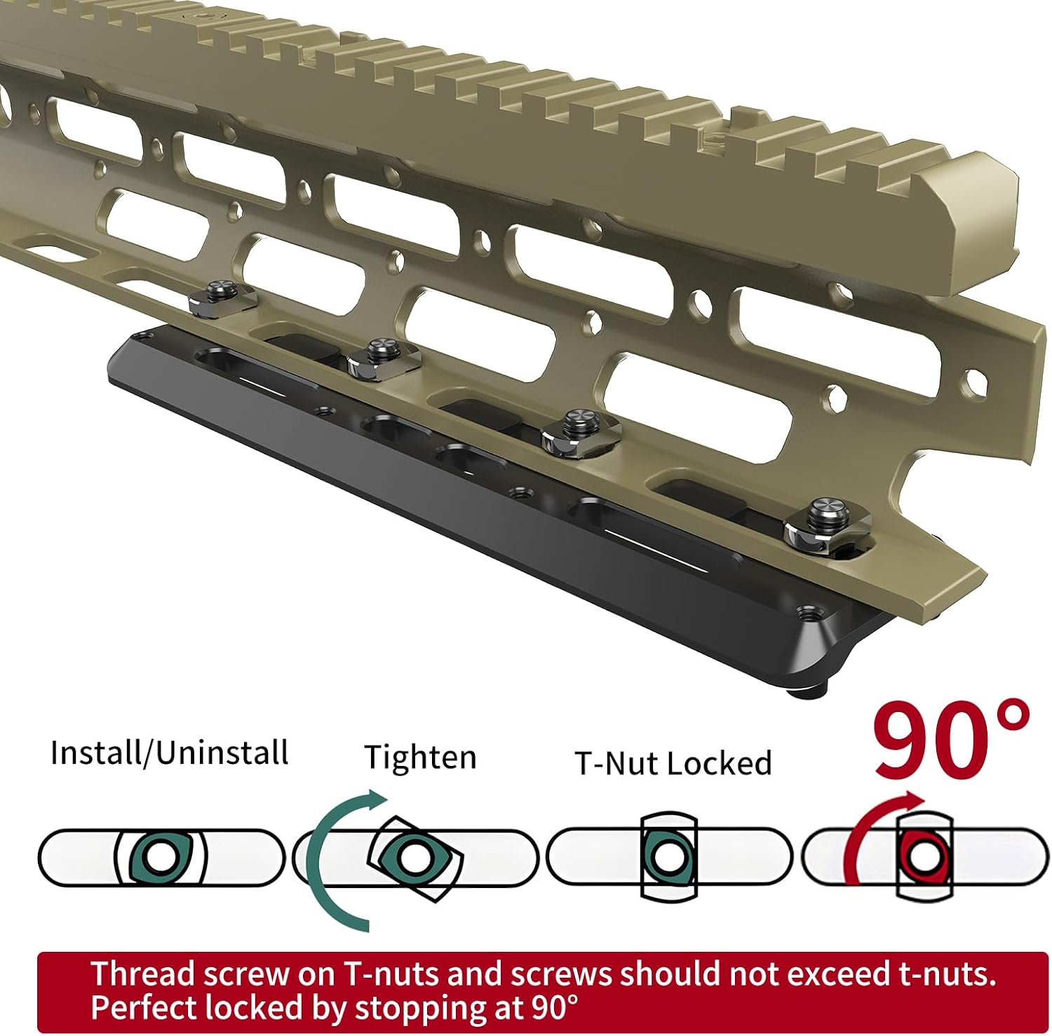 Arca Dovetail Rail for M-LOK Compatible with Arca Swiss/RRS Dovetail Quick Release Plate Lightweight Aluminum Tripod Mount Adapter for Tripod Ball Head, Hunting Rifle Mount, 4-Slot Interface
