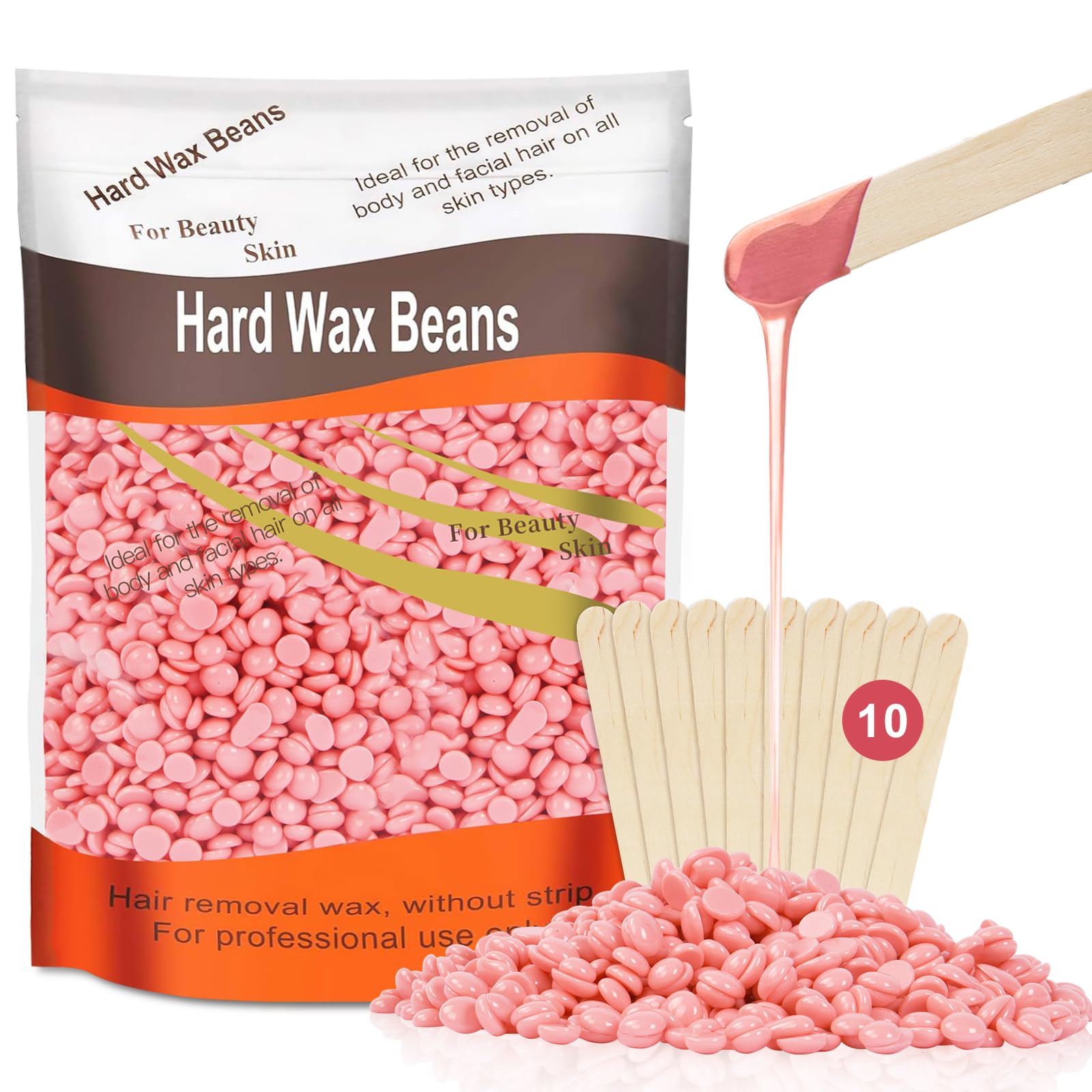 ACWOO Rosa Perla de Cera, Cera Depilatoria Caliente con 10 Aplicadores, Perla de Cera Depilatoria Caliente, Cera en Perla para Depilación, Depilación Brasileña, para Bikini Cara Piernas, 500g