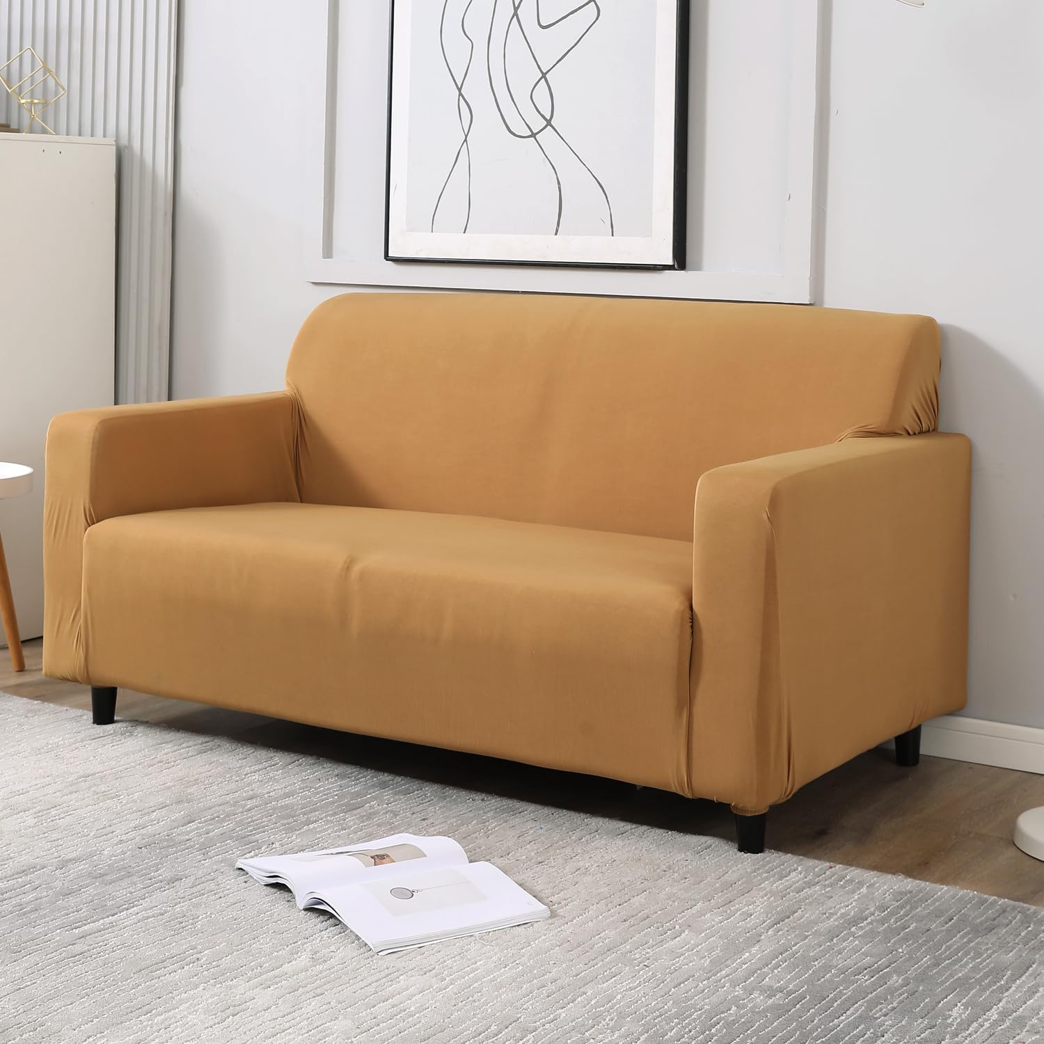 HOKIPO Elastic Stretchable Sofa Cover 2 Seater, Sand Brown (NEWAR4278