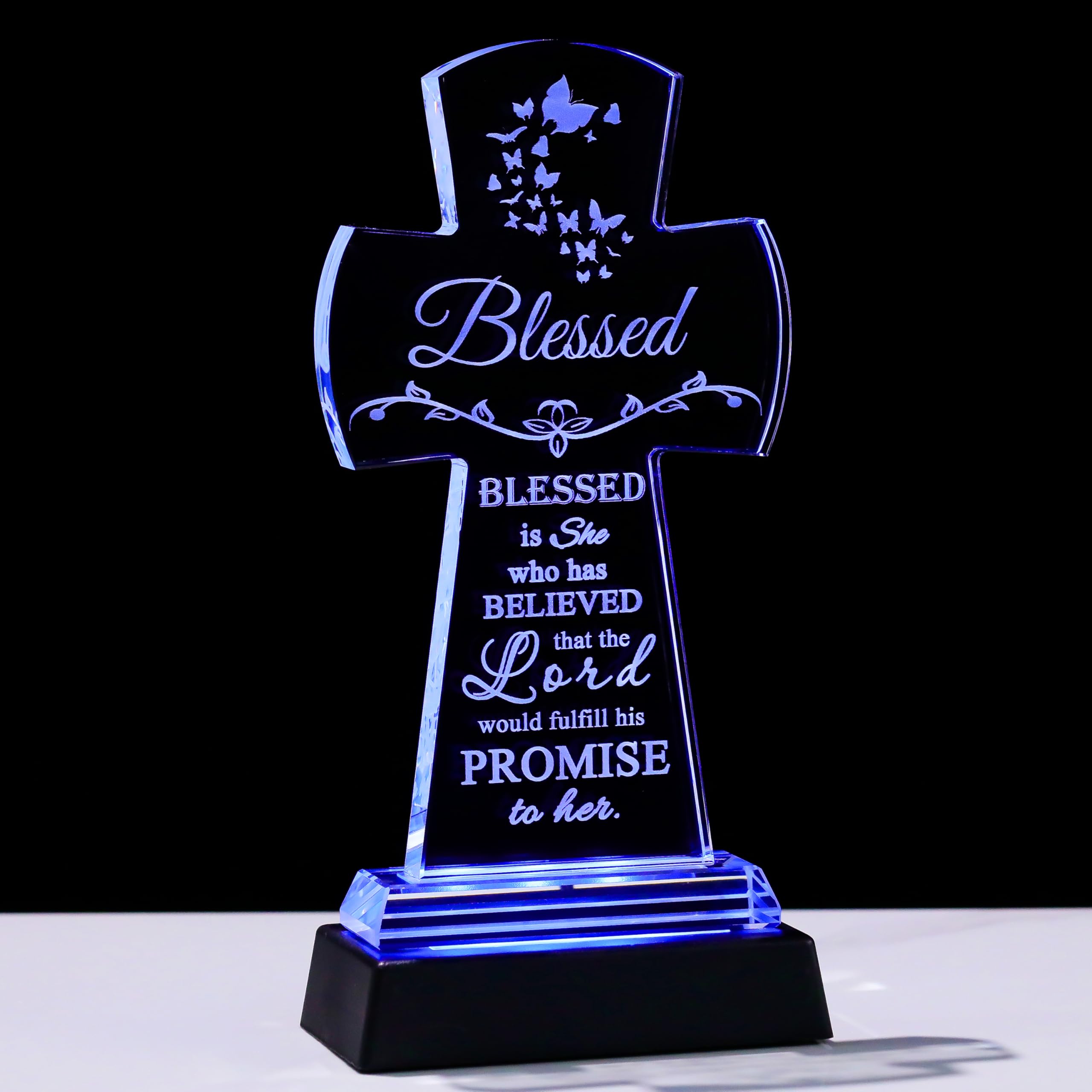 Qianwei Crystal Cross Blessed Inspirational Gift for Women - Religious Catholic Baptism Communion Confirmation Gift - Colorless - Tabletop Decor