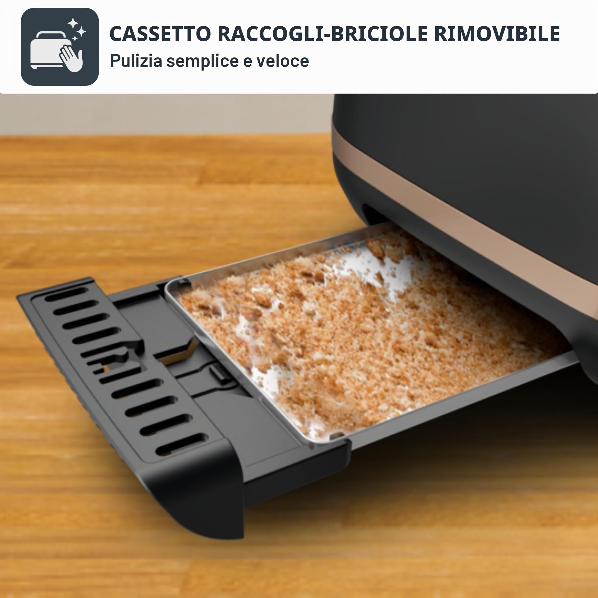 Tefal Includeo TT533811 Tostapane, 2 scomparti, pinza magnetica, tostapane con pulsanti grandi, 7 livelli di doratura, vassoio raccogli briciole estraibile, leva di estrazione