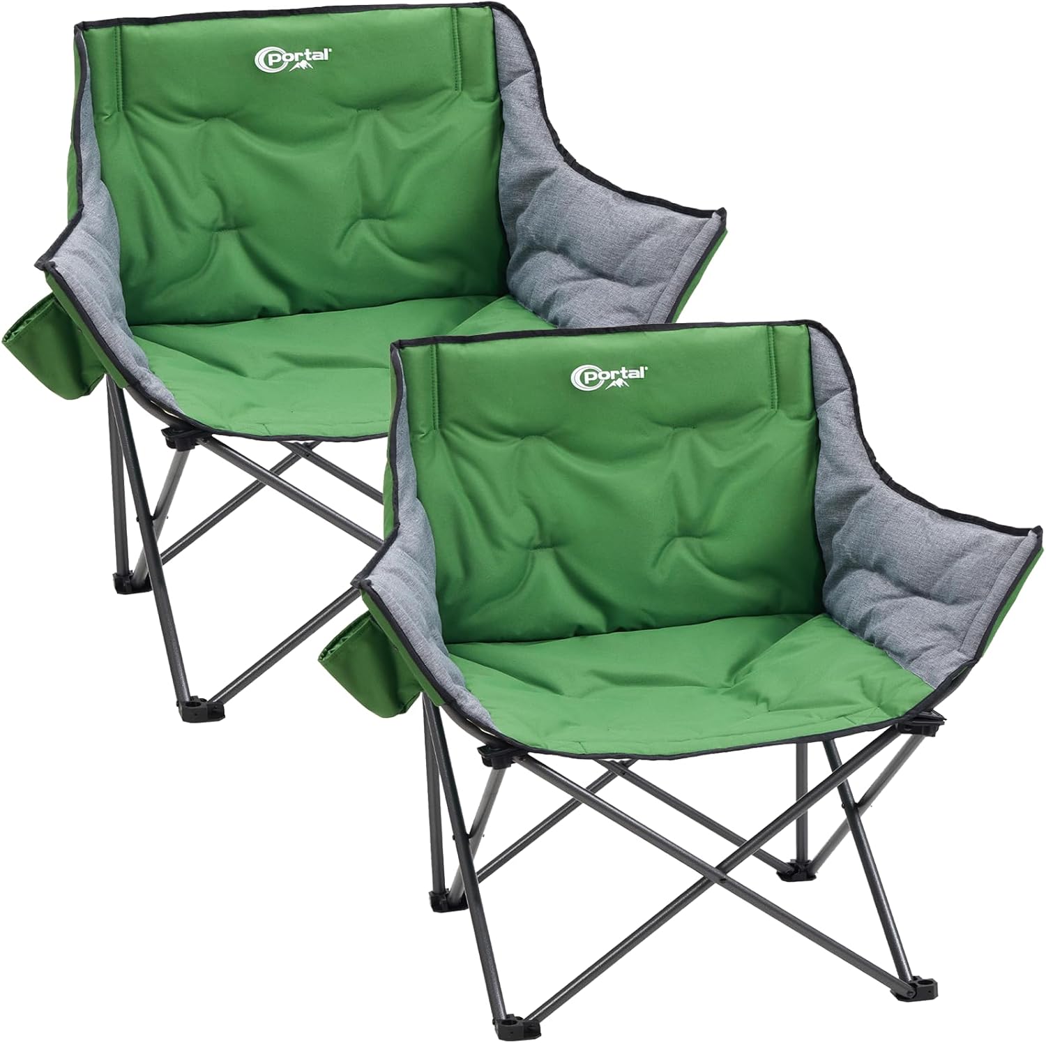 Portal 32" Oversized Camping Chair, Foldable Heavy Duty 350 lb Padded Ergonomic Seat for Big & Tall Adults, Pinch-Free Extra Wide Design Featuring Cup Holder & Carry Bag for Fishing, Lawn & Sidelines