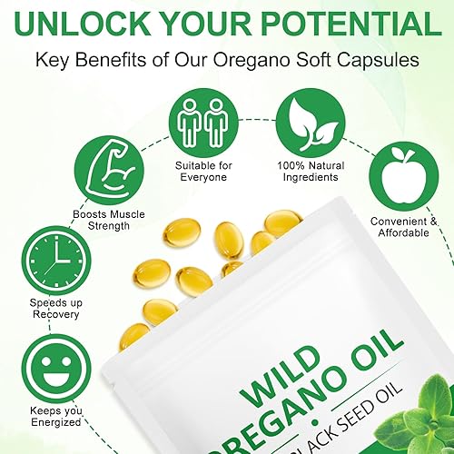 Miniatura 3 de WHLH & WELL-BEING Aceite de orégano con cápsulas blandas de aceite de semilla negra, cápsulas de aceite de orégano, sin OMG, sin gluten, 240