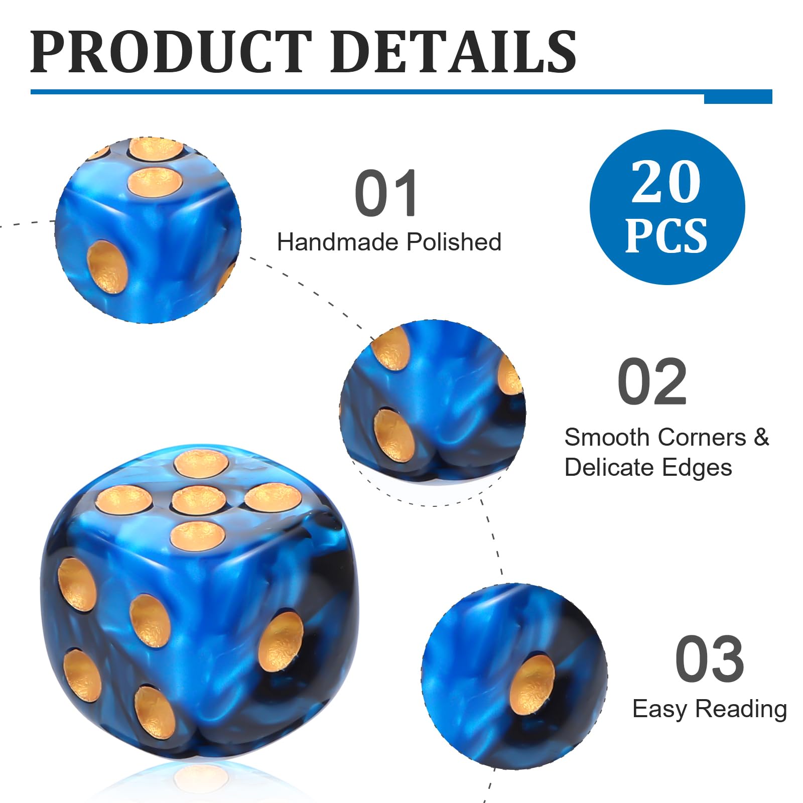 JIEYAO 20 Stück Würfel Set, Polyedrische Würfelset D6 Würfel Set 16mm Blau Acryl Dice Spielwürfel Blau und Rot Farbwürfel mit Goldpips Bunte Würfel für Rollenspiele Würfelspiele Tischspiele