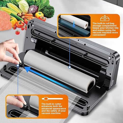 Miniatura 2 de Máquina selladora al vacío con luz UV-C, incluye kit de sellador de tarros Mason y 2 rollos de bolsa, pantalla digital y cortador integrado, modos