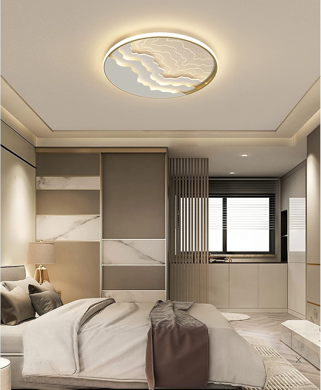 43W Dimmable LED Ceiling Light,20Inch Creativity Ceiling Lamp for Hallway Loft Bedroom Livingroom Flush Mount Round Light Fixture Gold Finsh(43W Warm Light,50x6.5cm(20x3inch))