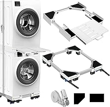 NIUXX Universal Stacking Set and Moving Base for Tumble Dryer and Washing Machine, Adjustable Size with Ratchet Rope and Extendable Drying Racks for Washing Machines and Drying Machines, Space Saving