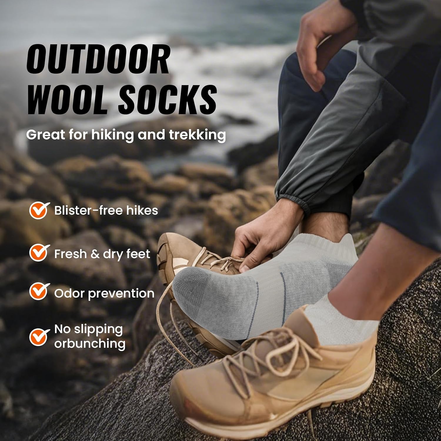 4 Pairs Merino Wool Ankle Running Hiking Socks Compression Support Breathable Thick Cushion No Show Socks for Men - Image 4