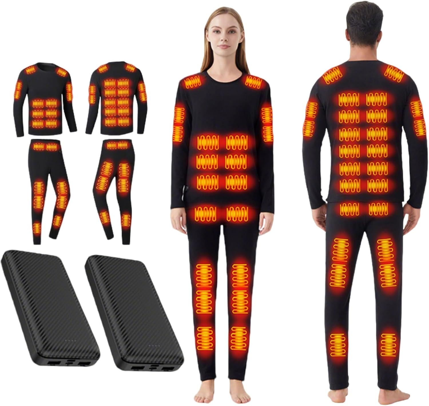 Heated Thermal Underwear Set for Men Women With 2Pcs Batteries, 42 Heating Zones, Heated Long Johns Shirts and Pants