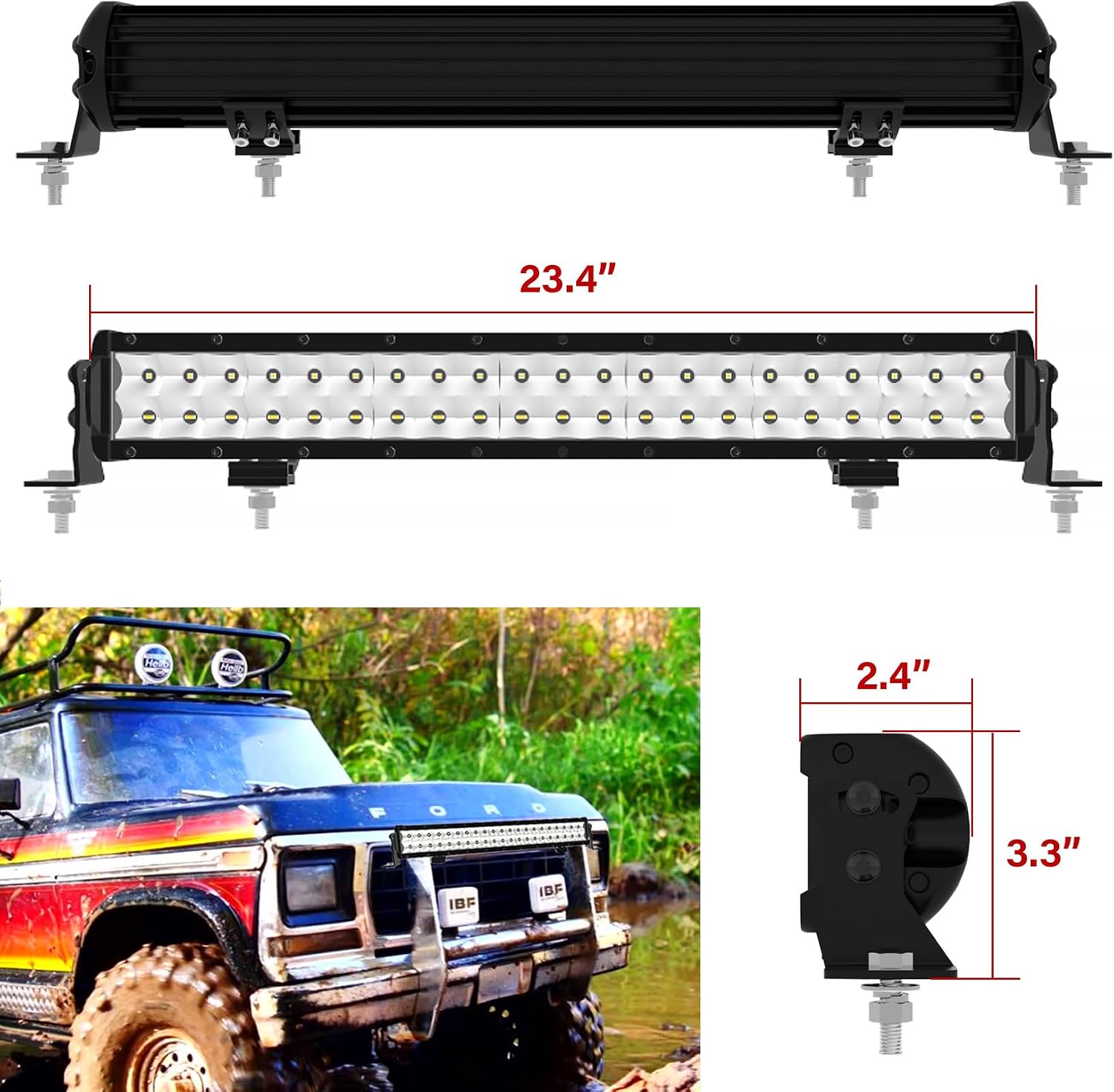 24 Inch LED Light Bar, Fog DC 10-30V Off-Road Lights, Amber & White Combo Light Mode, 144W, 13,400LM Focused & Flood Beam, with Wiring Harness for Easy Installation, Compatible with All Vehicles