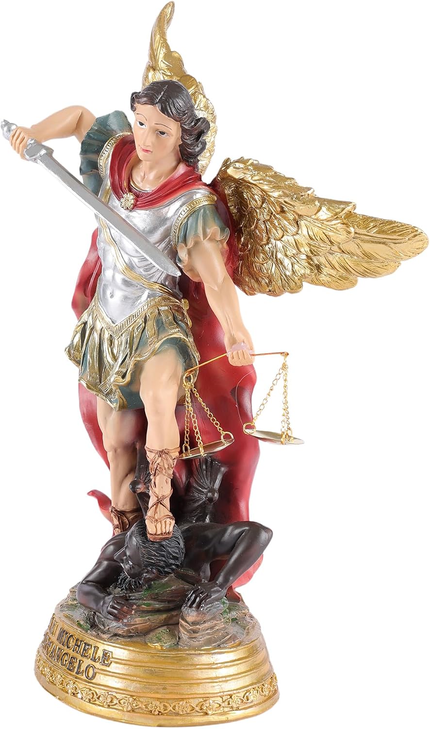 St. Michael the Archangel Statue 11.8 Inch - San Miguel Arcangel Defeating Demon Figurine, Catholic Religious Gifts for Police, Military & Home Protection