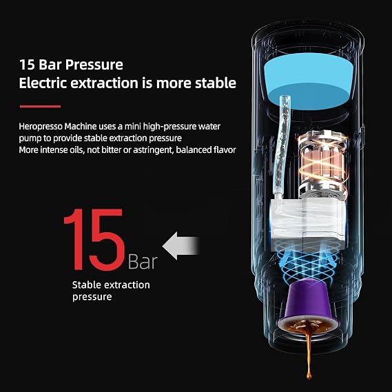 portable coffee maker15 Bar Mini Coffee Maker USB-C & Car Charger, Lightweight Espresso Maker Black