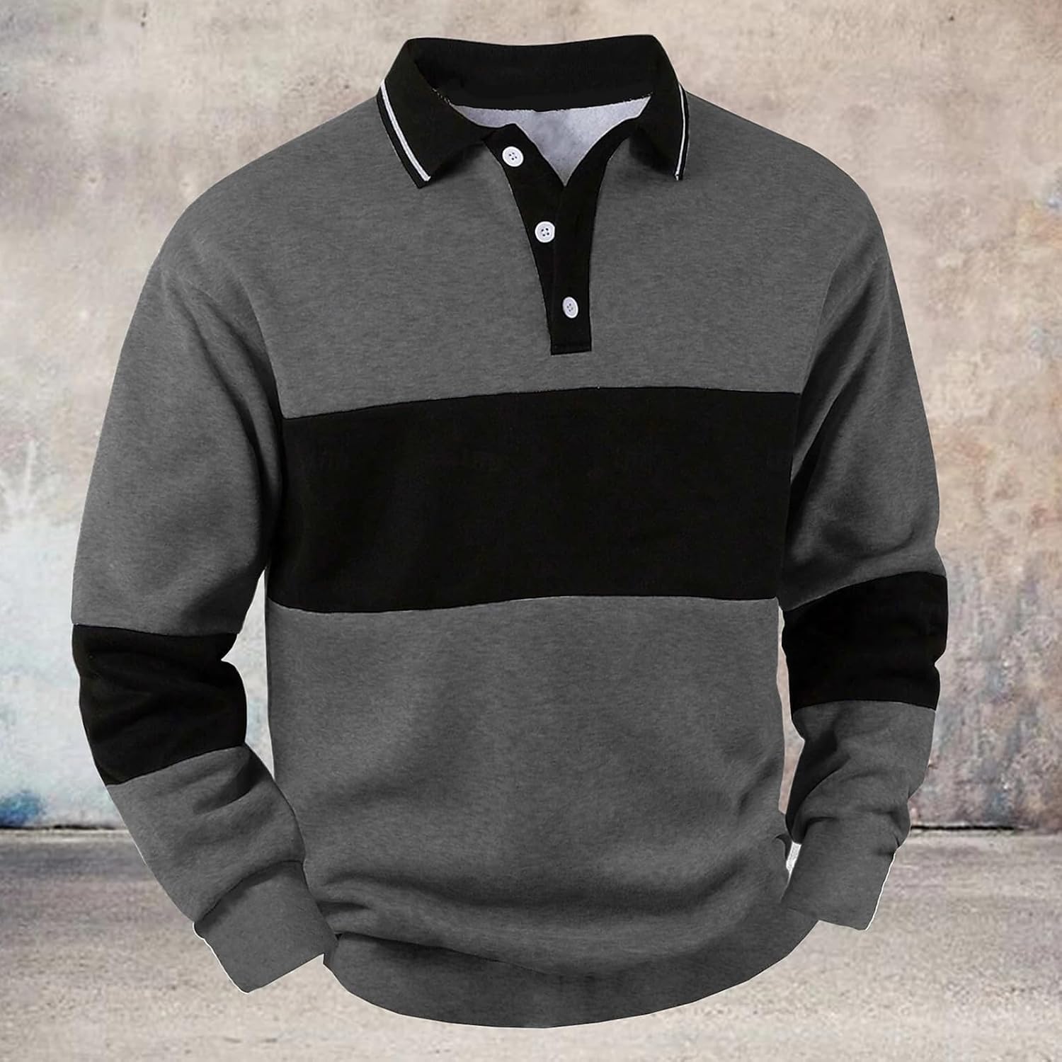 Ymosrh Men's Casual Polo Shirts for Men, Long Sleeve Color Block Bsuiness Casual Dress Collar Shirt, M-3XL