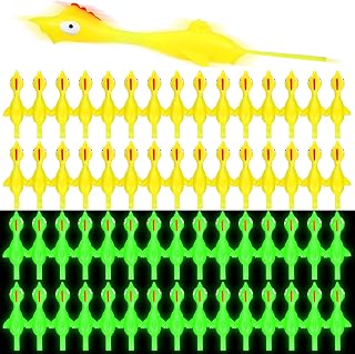 60 Pcs Slingshot Chicken Flying Finger Toys Rubber Chicken Flick Glow in The Dark Flying Chicken Slingshot Stretch Flingers Stress Gag Toys Game Funny Egg Stuffers for Kids Adults Party Favors