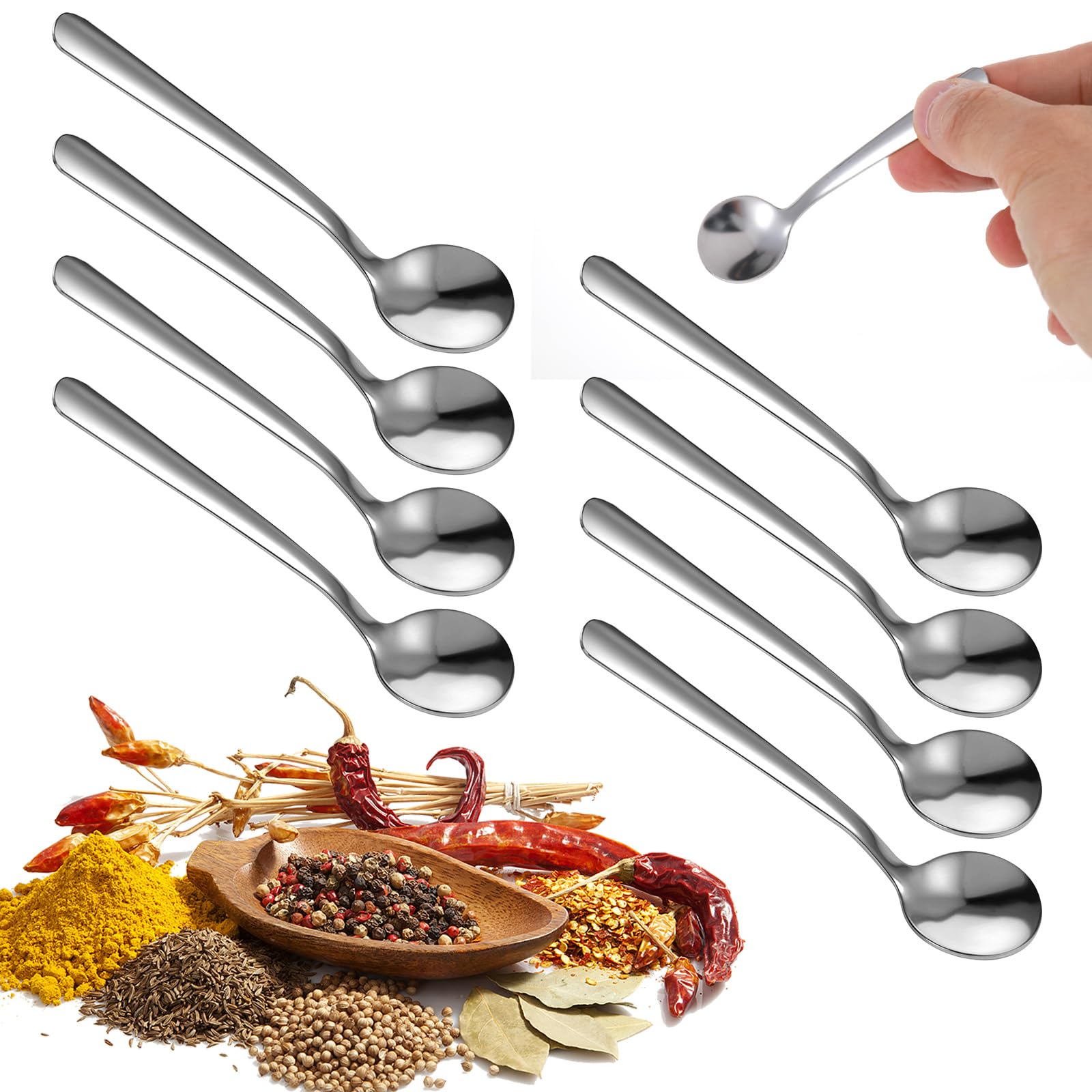 Ouligay 8 Stück Kleine Löffel für Gewürzgläser, Tiny Edelstahl Gewürz Löffel, Mini Größe 8,9cm Kleine Gewürzlöffel, Fun Little Spice Spoon Kleiner für Salz, Zucker, Honig, Gewürze