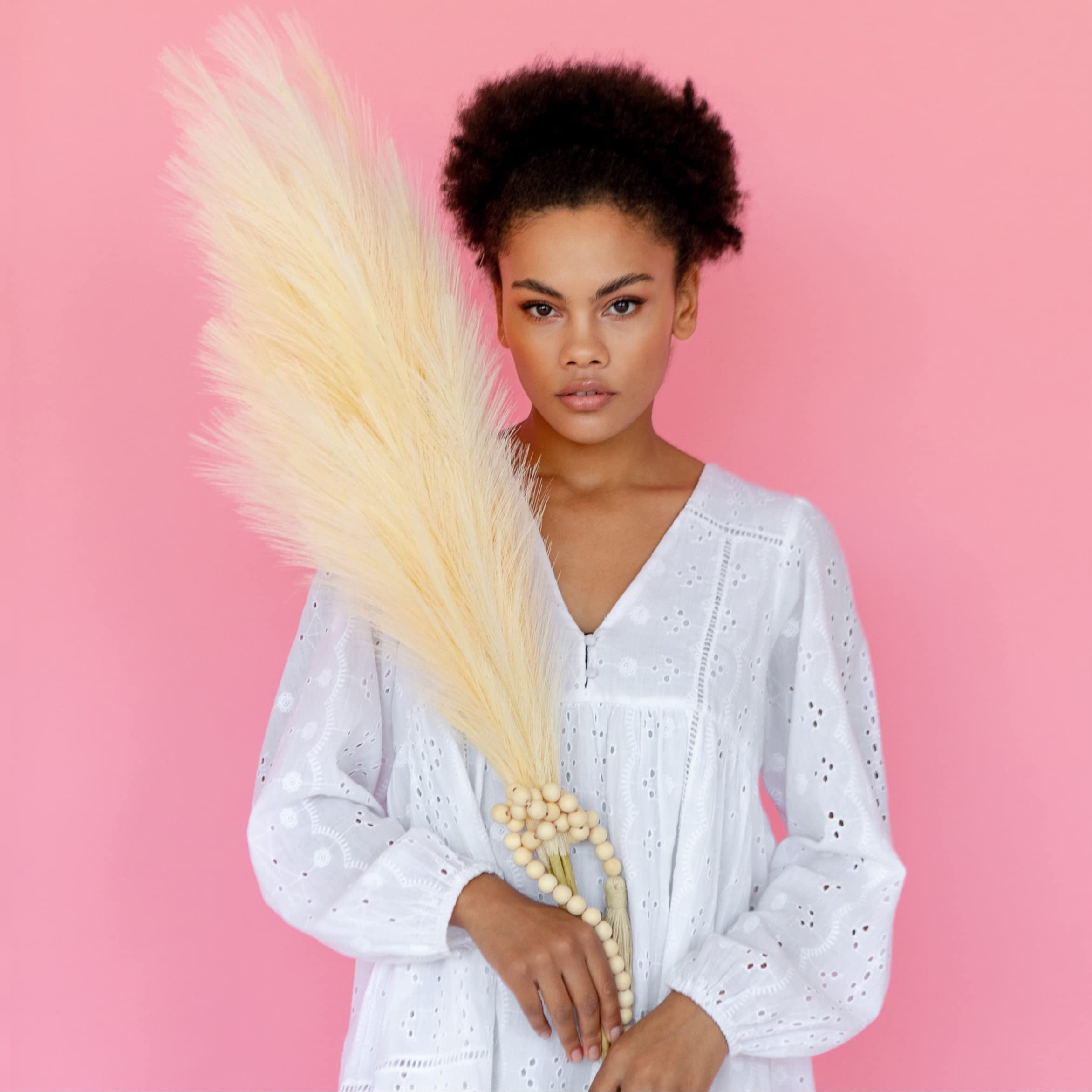 Buy Pampas Grass Decor Tall with Boho Farmhouse Beads Wood 43Inch