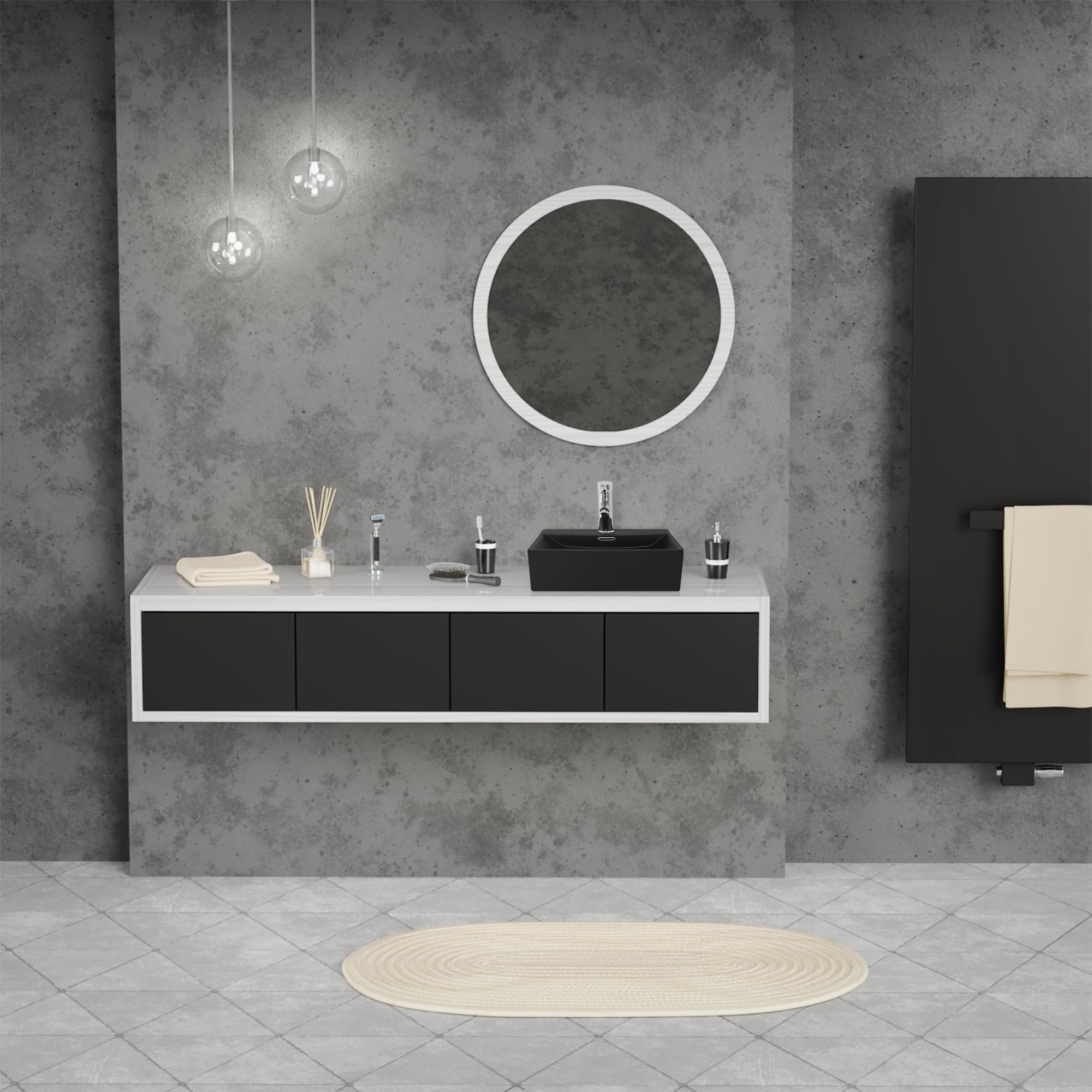 LuxeBath Lavabo en Céramique Noir Mat 415 x 360 x 130 mm, avec Trop-plein et Trou de Robinetterie, Design Moderne et Élégant, Vasque de Salle de Bain/WC à Poser ou Montage Mural, Facile à Installer