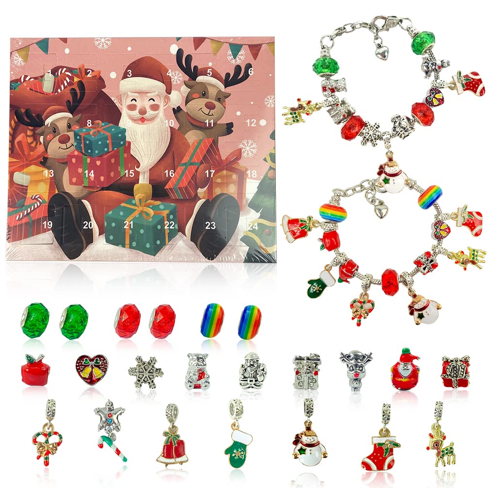 Christmas Advent Calendar 2022 Girls, 24 Days DIY Bracelets Advent Calendar 2022 Adult Women Women, Xmas Theme Gifts for Girls Teens Kids Jewelry Advent Calendar 2022, silver