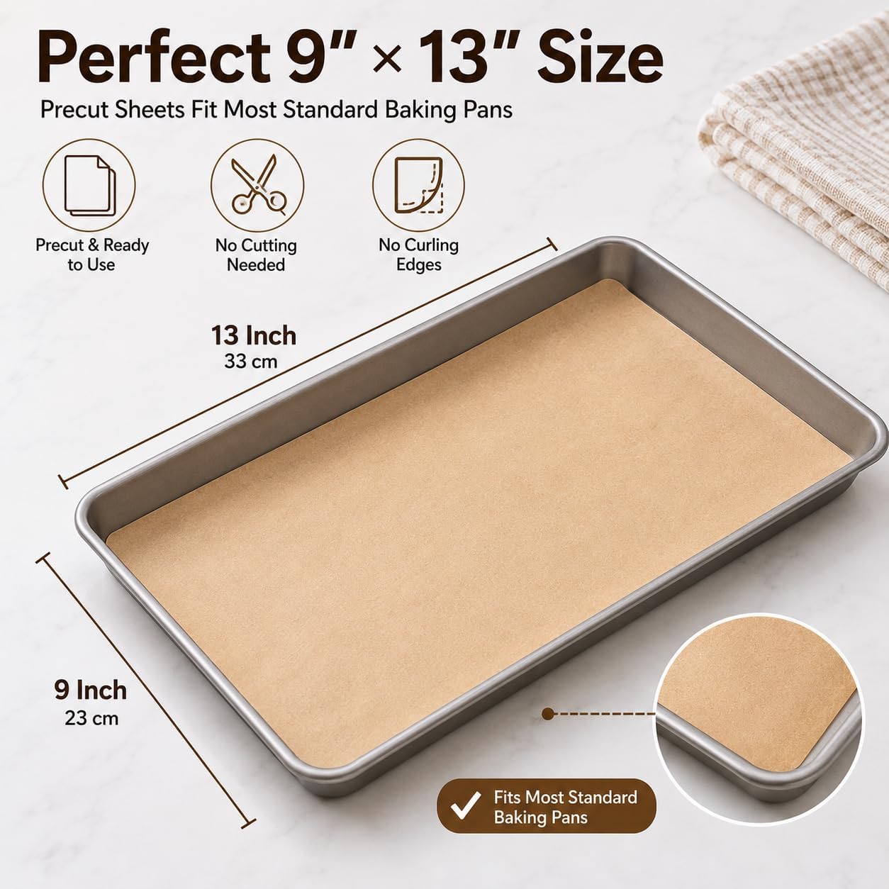 Parchment Paper Sheets 9x13 Inch, Precut Non-Stick, 150 Count