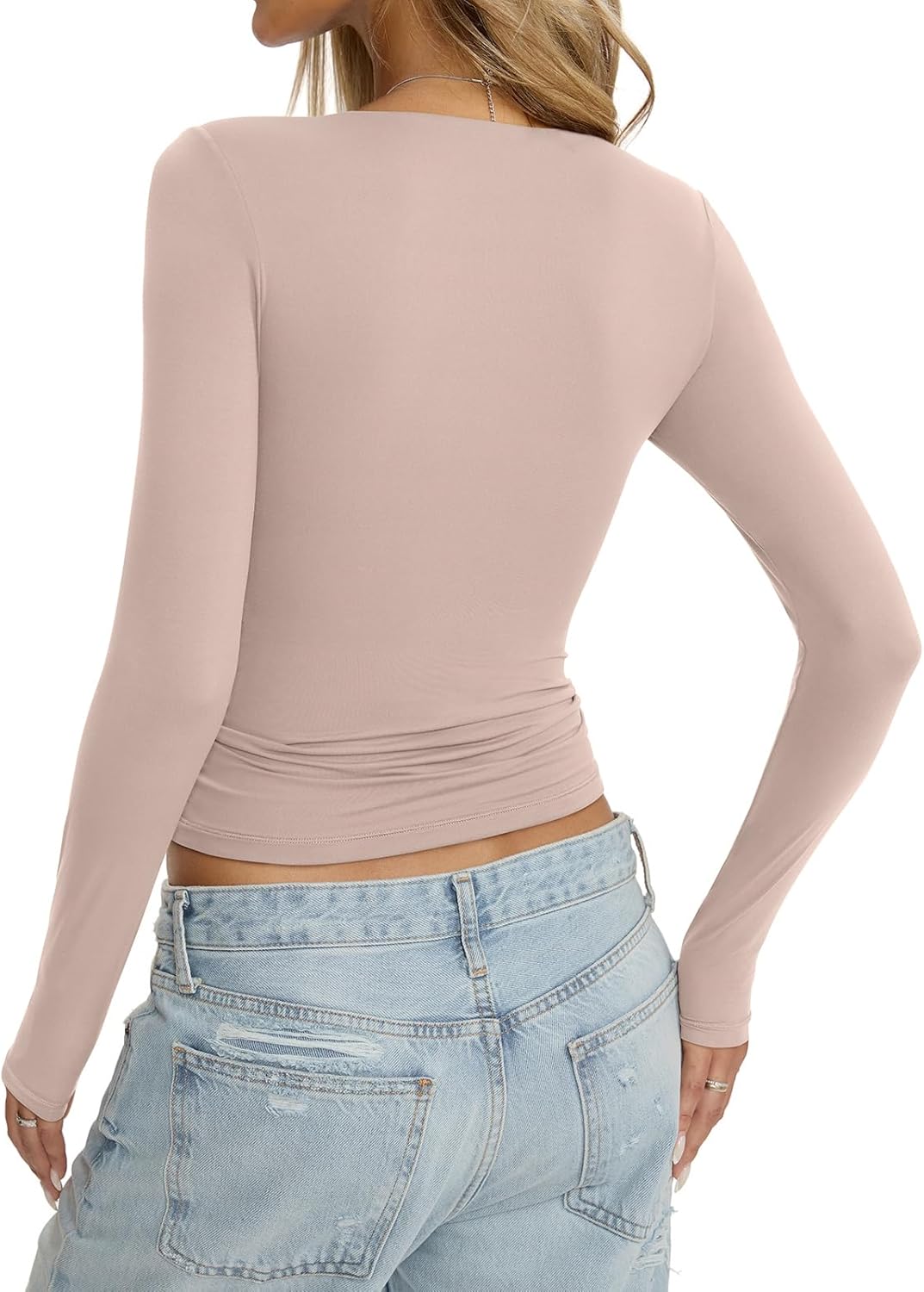 Womens Double Lined Seamless Crew Neck Shirts Basic Long Sleeve Tops Sexy Slim Fit T Shirts Casual Fall Clothes - Image 6