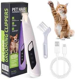 Recortadora de Patas para Perros con Luz LED, Silencioso Cortapelos para Perros y Gatos, Podadoras de Pelo Eléctricas de Poco Ruido para Perros para Patas, Ojos, Orejas, Cara, Cuerpo (Blanco)