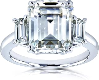 Kobelli 5 1/2 Carat TGW Three Stone Emerald Cut Moissanite Statement Engagement Ring in 14k White Gold