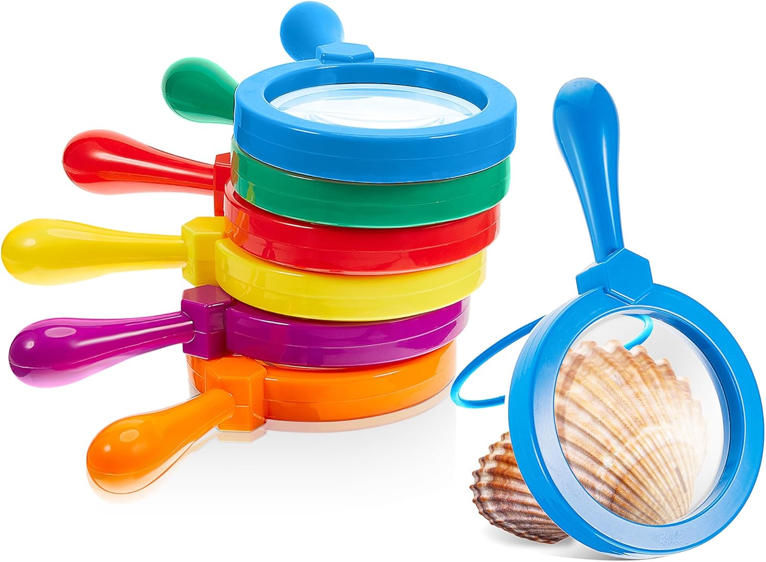 Lewtemi 6 Pack Kids Science Learning Toys Kids Magnifying Glass with Stand Easy Grasp Jumbo Magnifiers 3X Magnification Exploration Preschool Learning Toys for Reading Book Map Insect (Multicolor)
