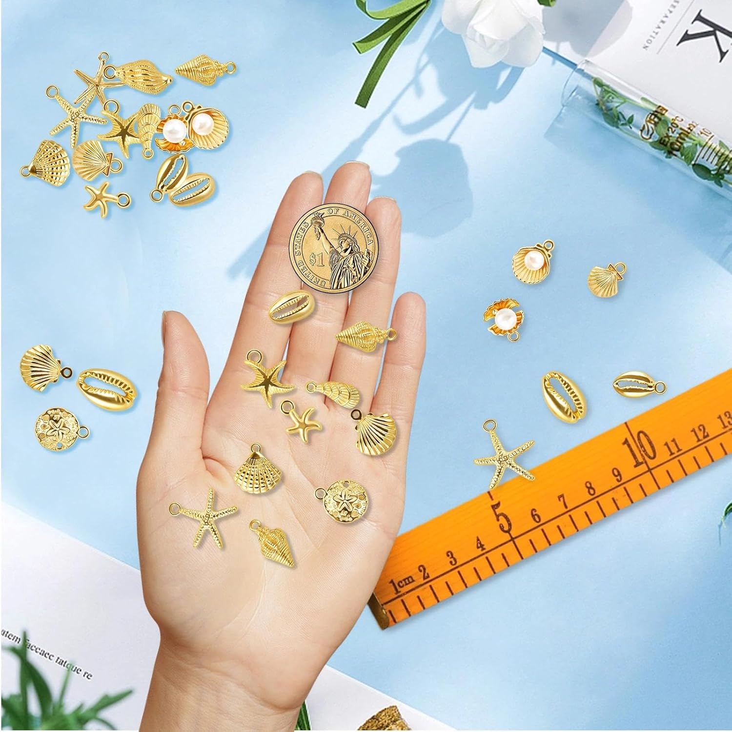 BLMHTWO 32Pcs Beach Charms, Ocean Theme Charms, Starfish, Seashells and Conches Charm for Beach Summer DIY Jewelry Making, Necklace Bracelet Earrings - Image 2