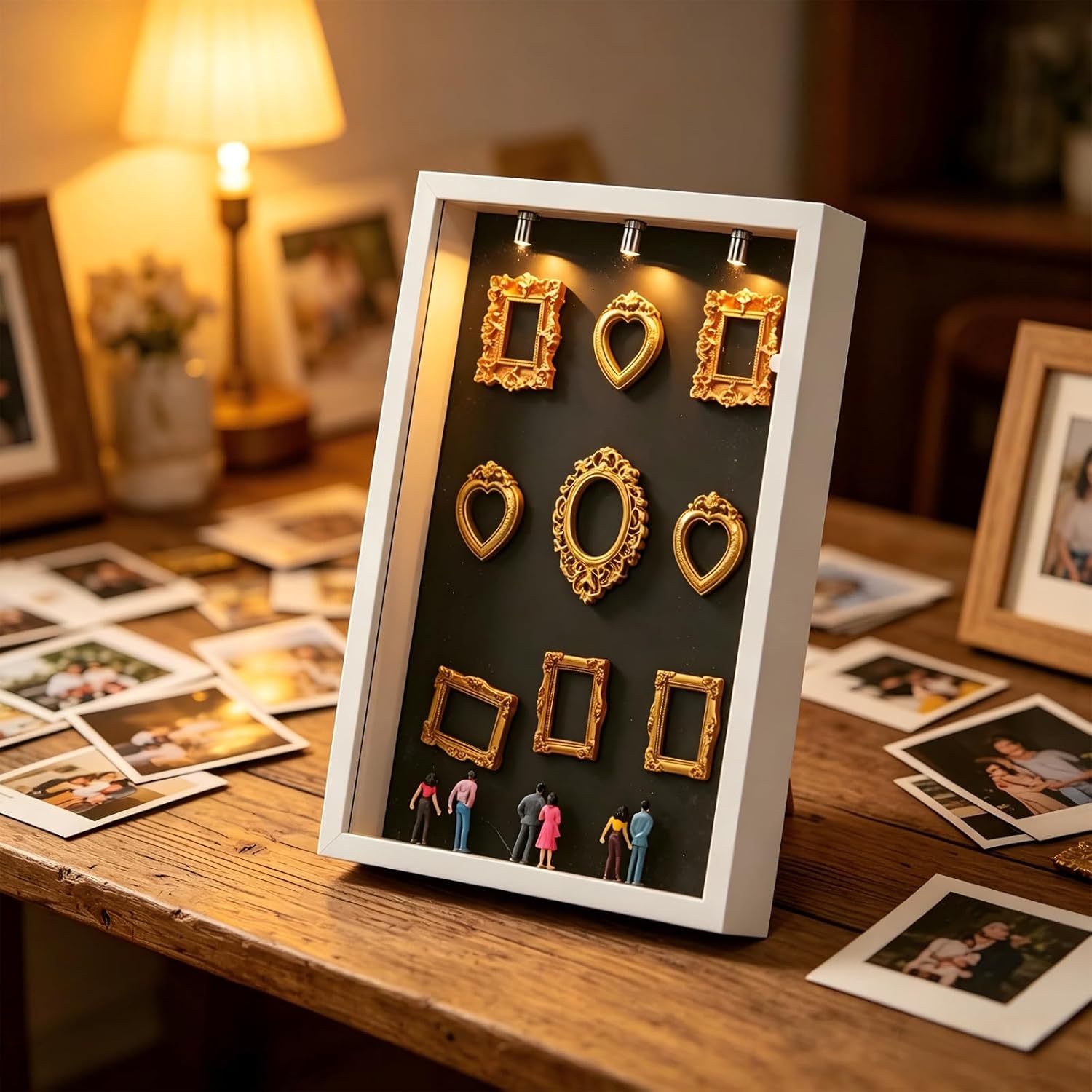 Mini Museum Frame Silhouette Box Kit ，Wedding Shadow Memory Box with Gold Frames & Figurines & Background Paper，Perfect for Anniversaries, Mother's Day, Birthdays, Valentine's Day , Home Decor