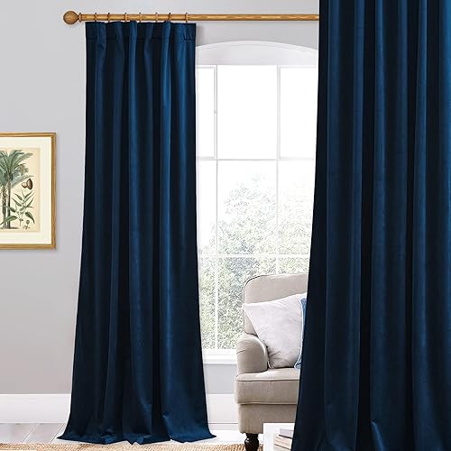 StangH Cortinas de terciopelo de 120 pulgadas de largo para sala de estar de techo alto, cortinas de fondo de lujo azul marino, cortinas de ventana