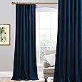 HPD Half Price Drapes Signature Velvet Thermal Blackout Curtains for Living Room 96 Inch Long (1 Panel) Rod Pocket Insulated Blackout Curtains for Bedroom Window Curtains, 50W x 96L, Union Blue