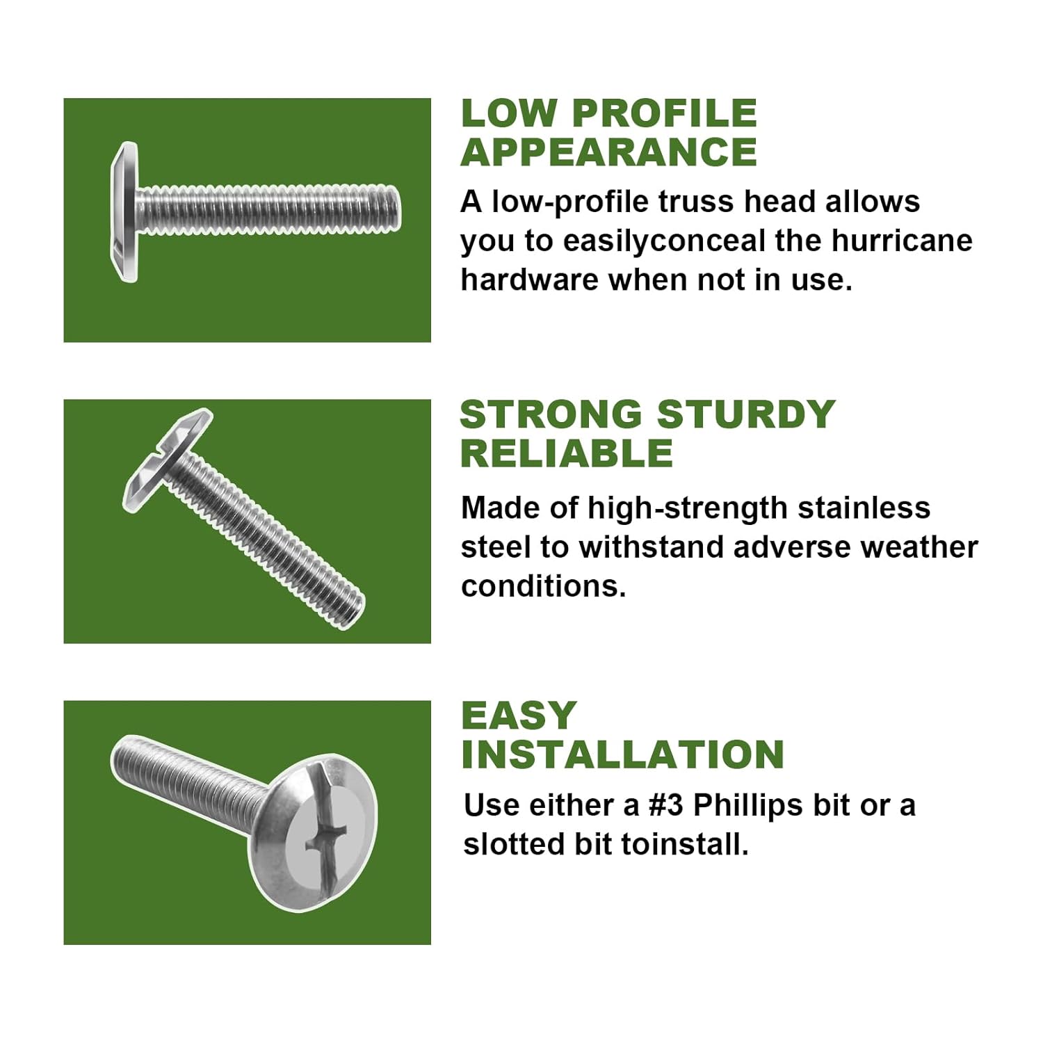 Combo Sidewalk Bolts, 304 Stainless Steel, Hurricane Hardware, 1/4" X 1-1/2", Rust-Resistant Durable Truss Head Shutter Screws for Hurricane Shutters Panel Machinery, 100-Pack