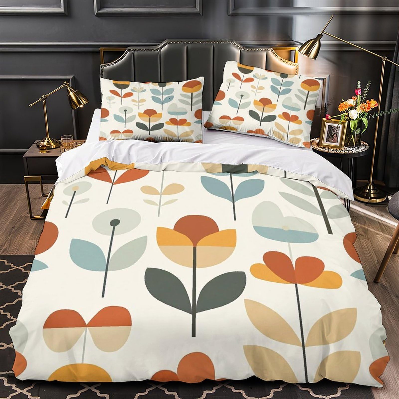MMDASBVPE Floral Pattern Comforter Cover 3D Design Printed Luxury 3 Piece Bedding Set Zipper Quilt Cover Super Soft Breathable for Kids Teens Adults Women Youth Teenagers King（220x240cm）