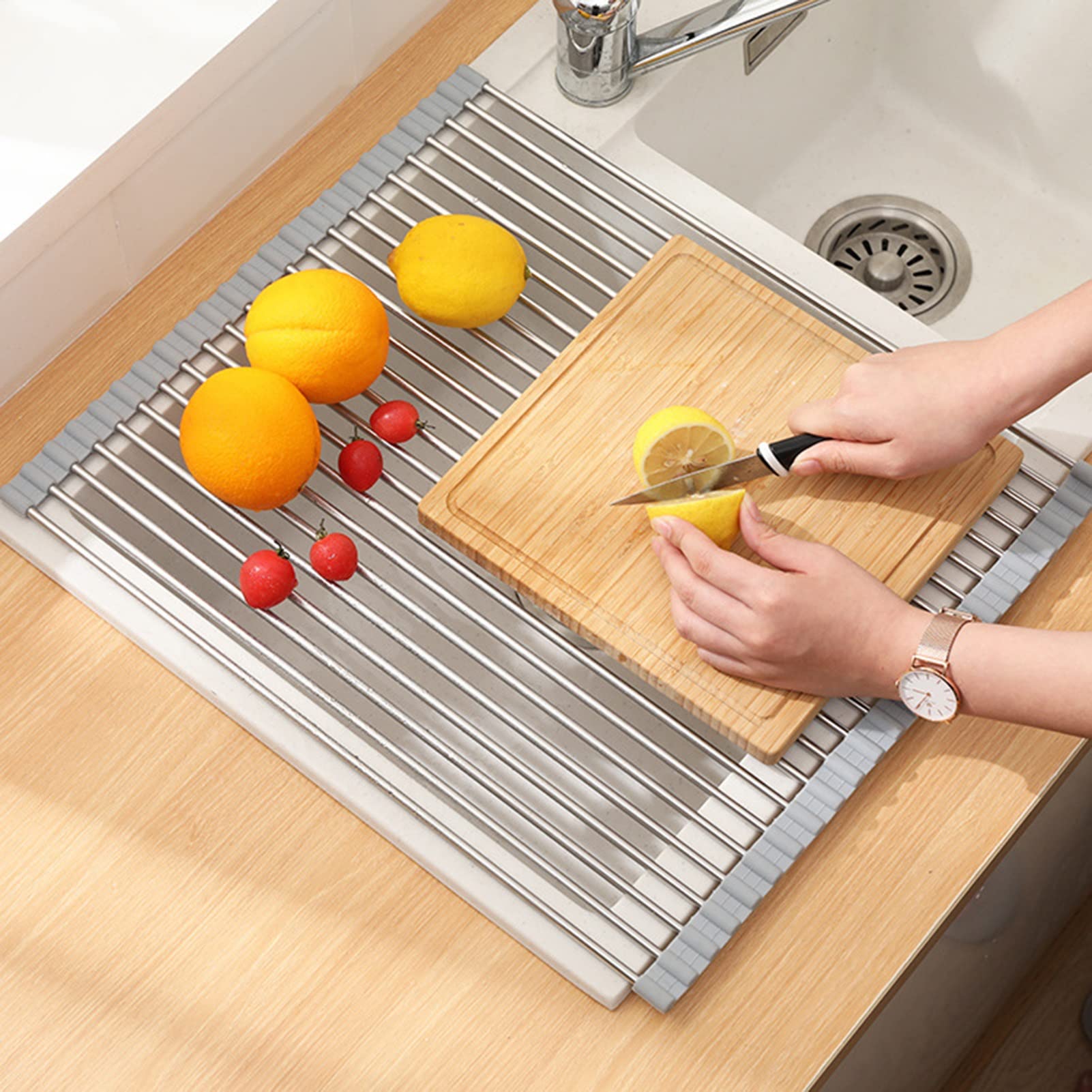 rejilla escurridora, Rejilla enrollable for secar platos y productos agrícolas sobre el fregadero, varios tamaños(33.33.5cm)