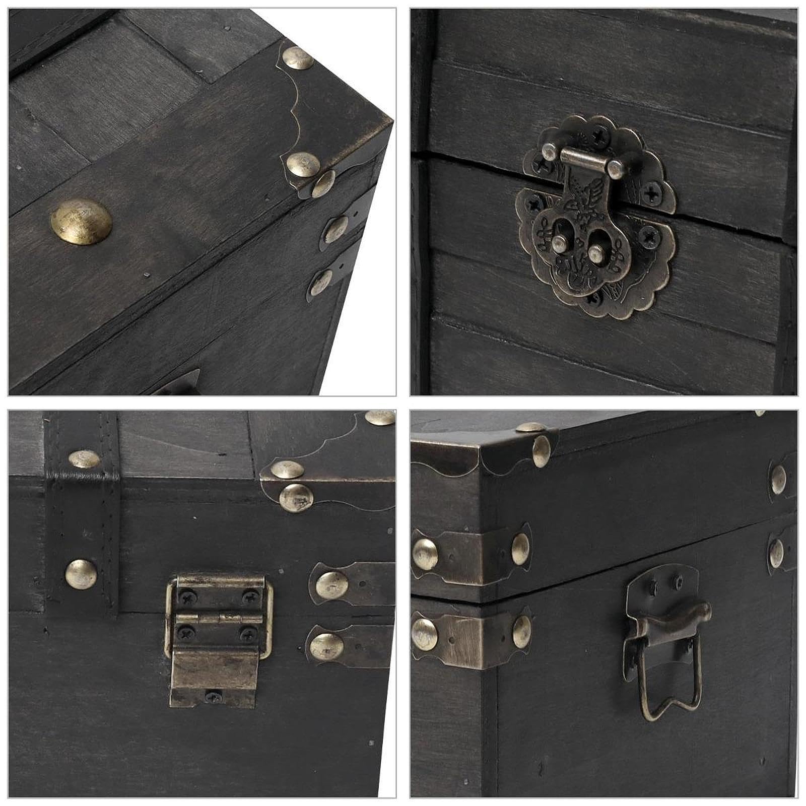 Baúl Pirata Caja de Recuerdos Contenedor Portátil Vintage Tapa Abatible Material de Madera Aleación Adecuado para Almacenaje Regalos, 33 Cm X 20 Cm X 14