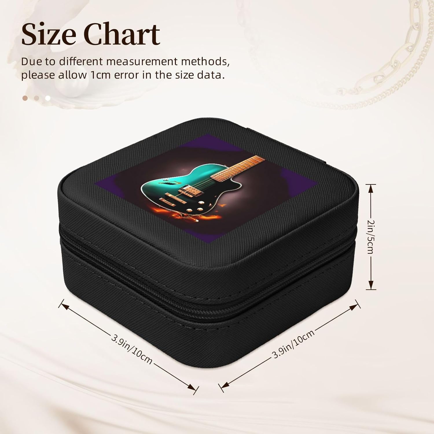 Music Green Guitar Jewelry Box Travel Jewelry Case Leather Small Jewelry Organizer For Womens Rings Necklaces Gifts Black image 2